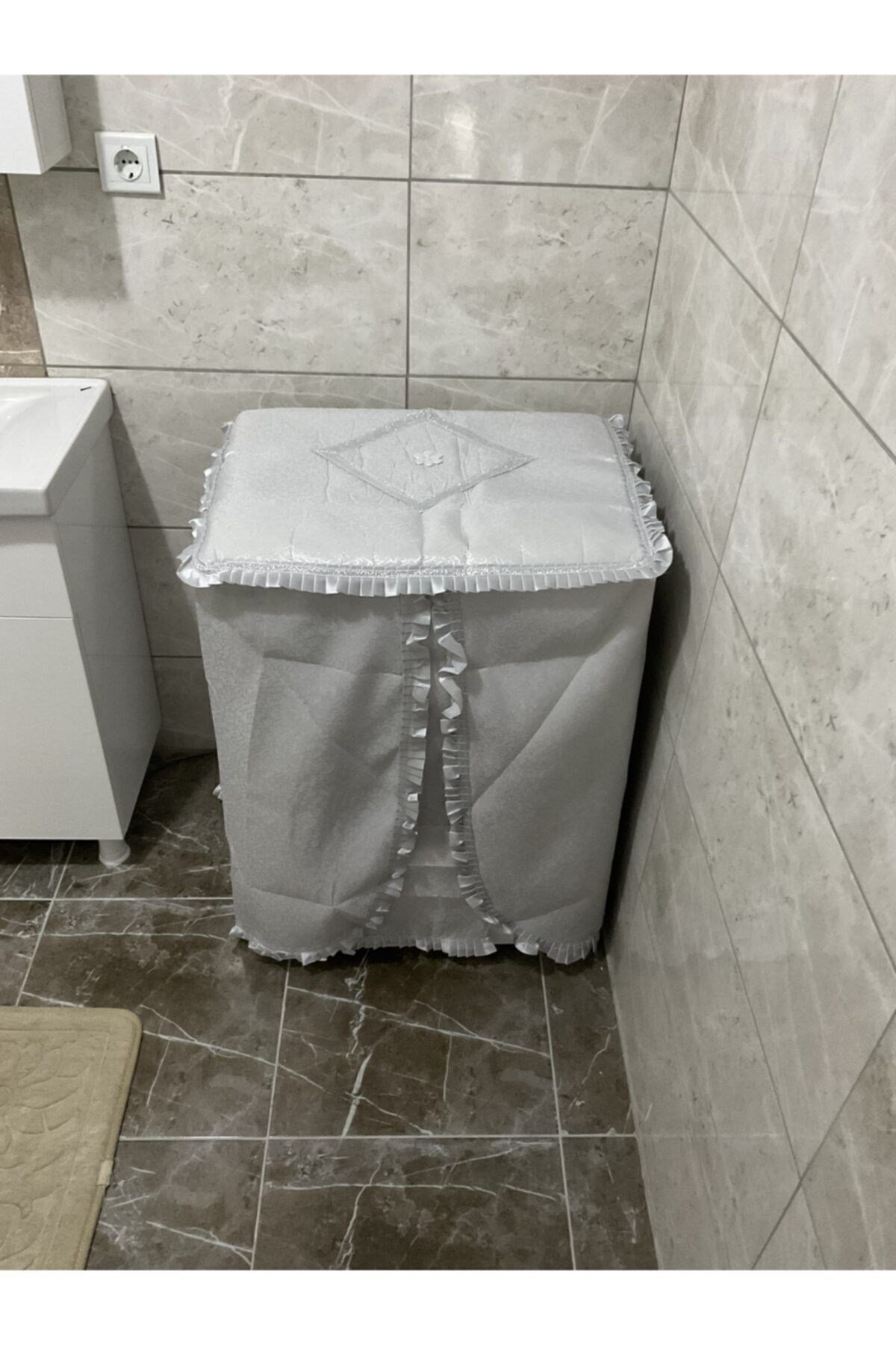 Modern Lüx Simli Çamaşır Makinesi Örtüsü  Gri
