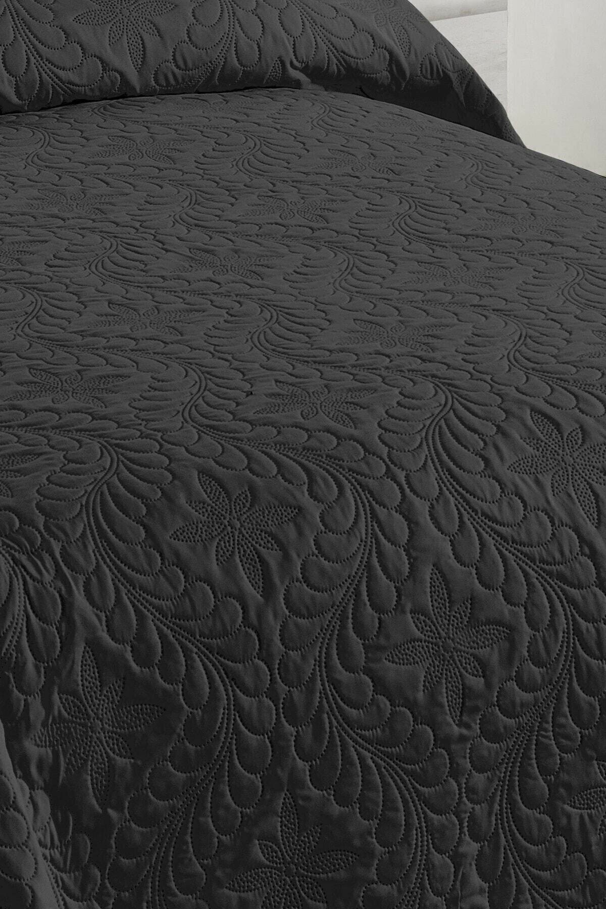 Örtüm Siyah Çift Kişilik Microfiber Kapitone Yatak Örtüsü