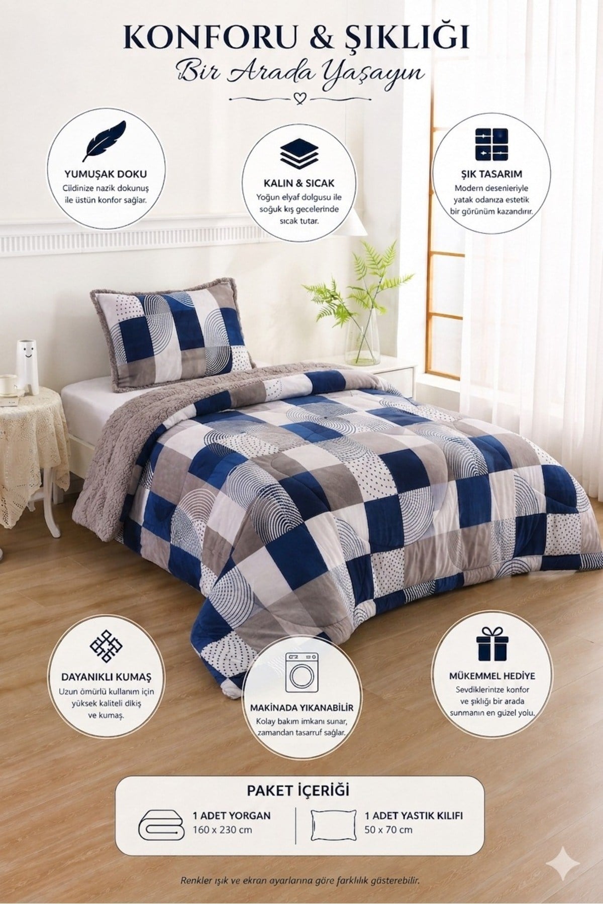Osotto Tek Kişilik Desenli Comforter Yorgan Seti | 180x230 cm | Yumuşak Dokulu, Şık ve Konforlu | Günlük Kullanım