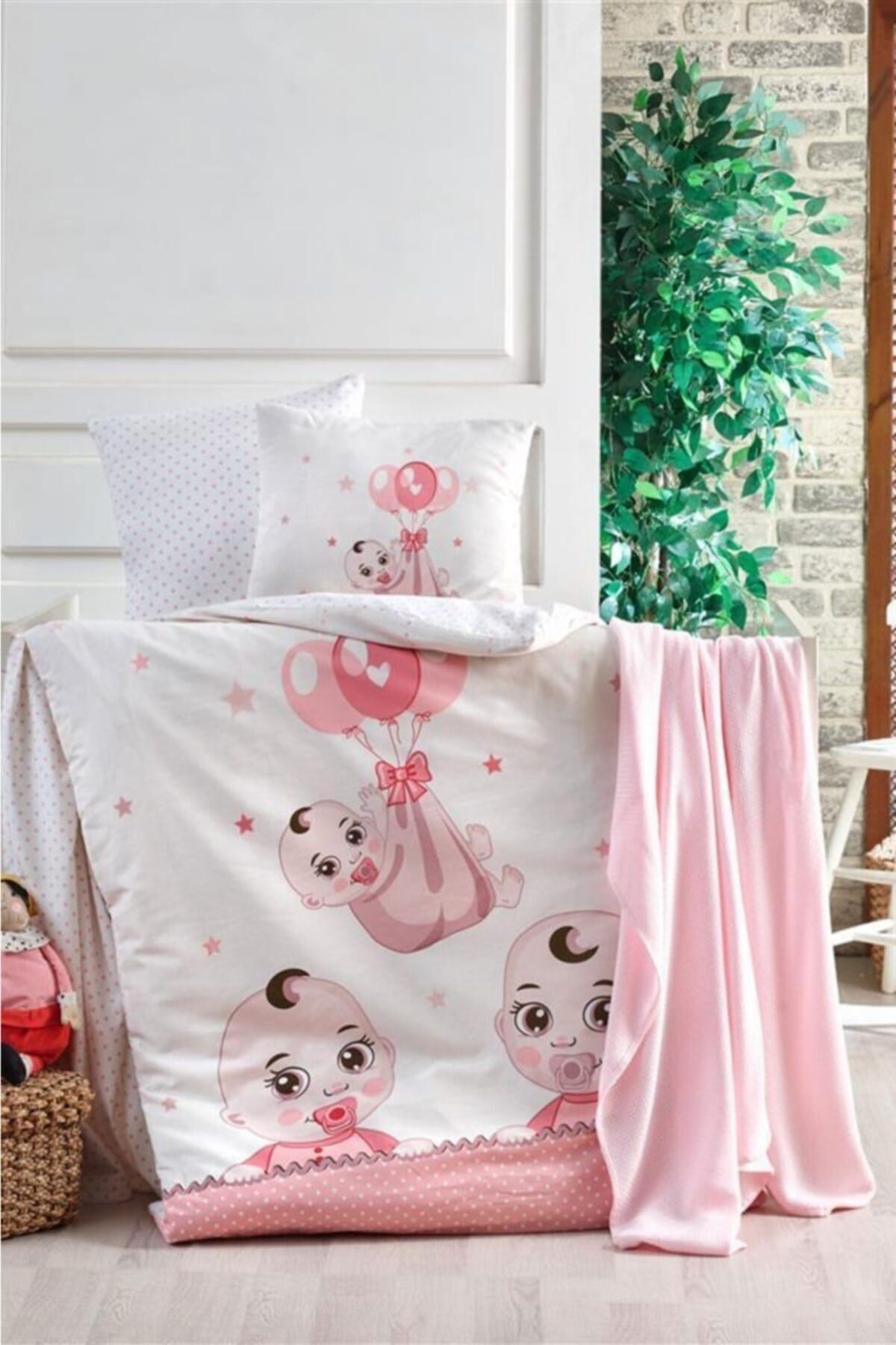 Pembe Ranforce Bebek Nevresim Takımı - %100 Pamuk - Babies Pink