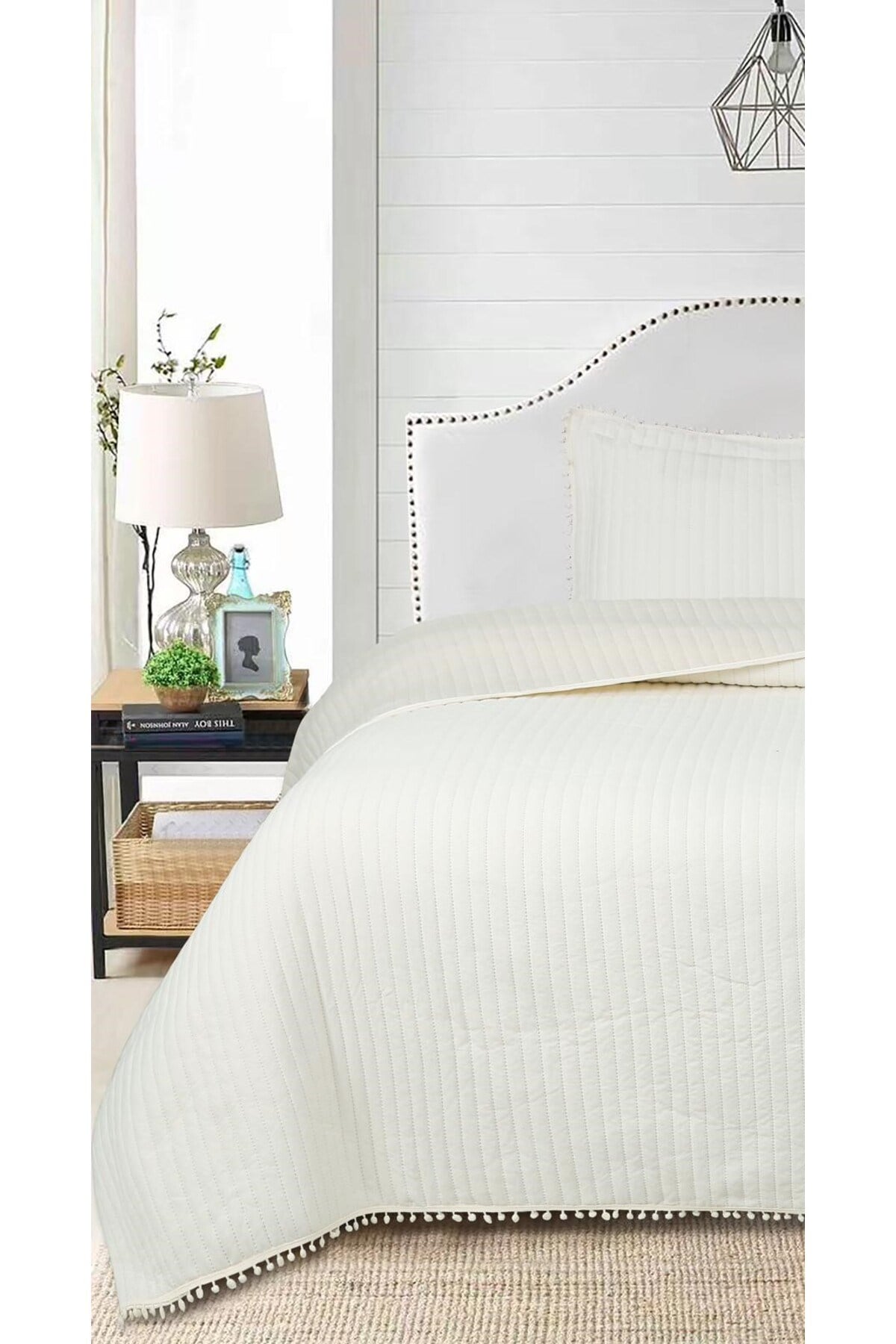 Ponponlu Tek Kişilik 2 Parça Yatak Örtüsü Seti - 180x240 cm - Pvc Çantalı