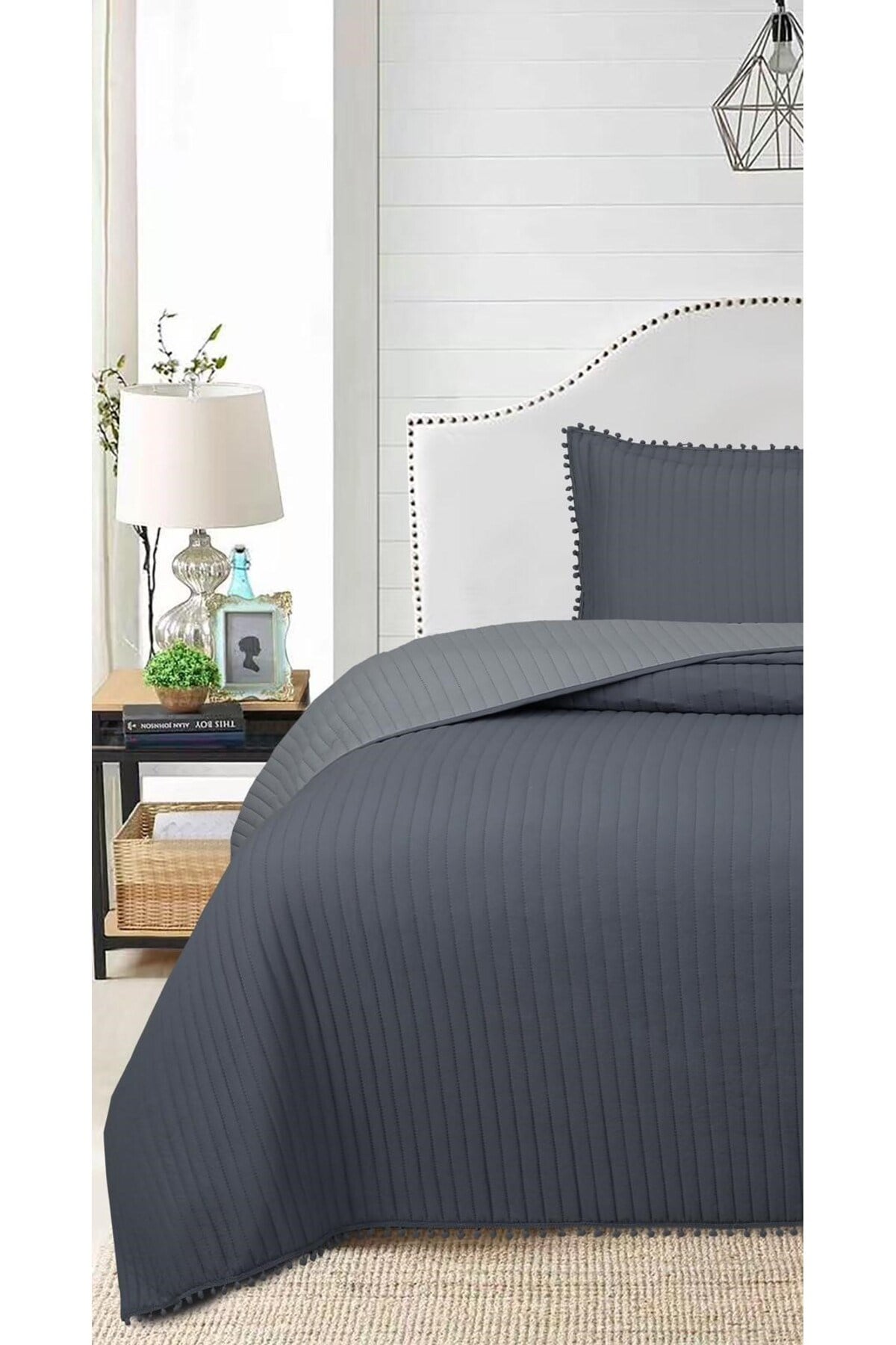 Ponponlu Tek Kişilik 2 Parça Yatak Örtüsü Seti - 180x240 cm - Pvc Çantalı