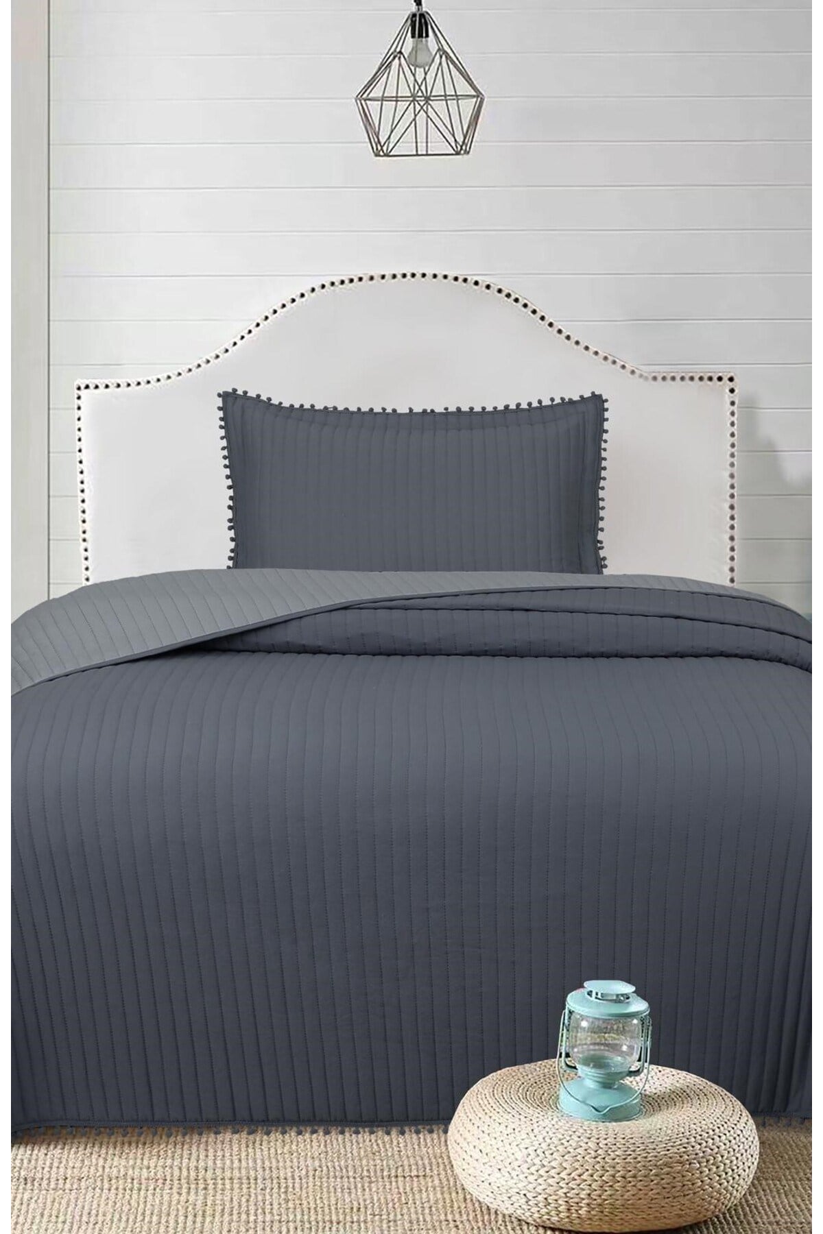 Ponponlu Tek Kişilik 2 Parça Yatak Örtüsü Seti - 180x240 cm - Pvc Çantalı