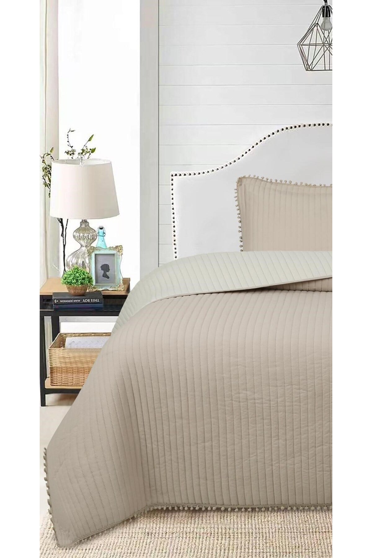 Ponponlu Tek Kişilik 2 Parça Yatak Örtüsü Seti - 180x240 cm - Pvc Çantalı