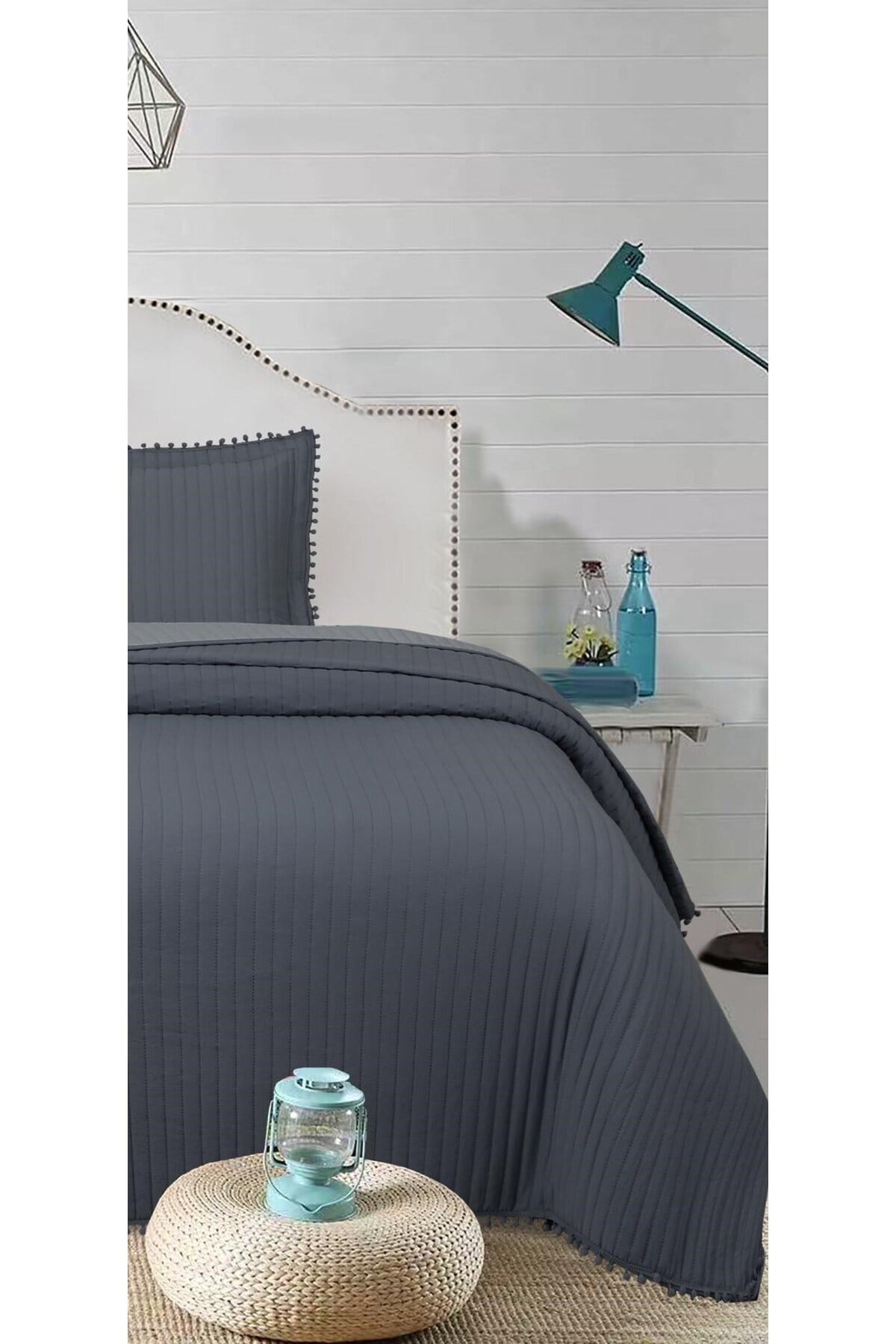 Ponponlu Tek Kişilik 2 Parça Yatak Örtüsü Seti - 180x240 cm - Pvc Çantalı