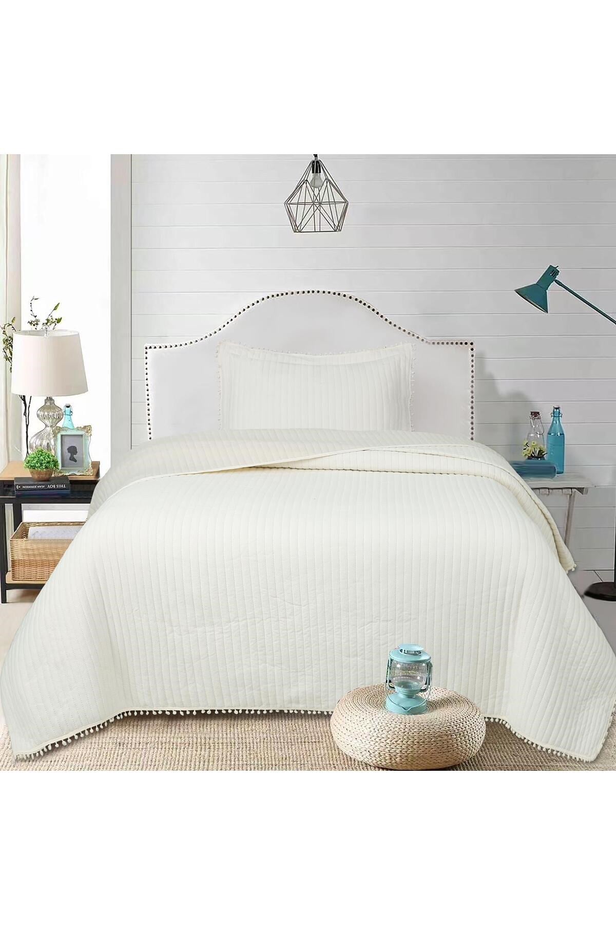 Ponponlu Tek Kişilik 2 Parça Yatak Örtüsü Seti - 180x240 cm - Pvc Çantalı