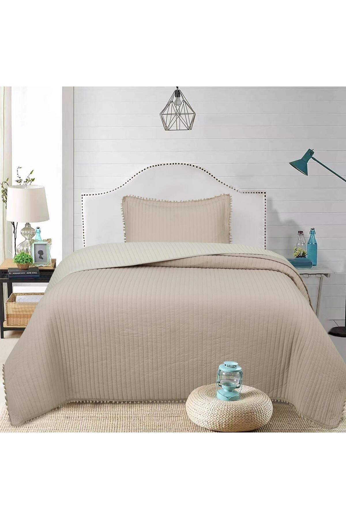 Ponponlu Tek Kişilik 2 Parça Yatak Örtüsü Seti - 180x240 cm - Pvc Çantalı