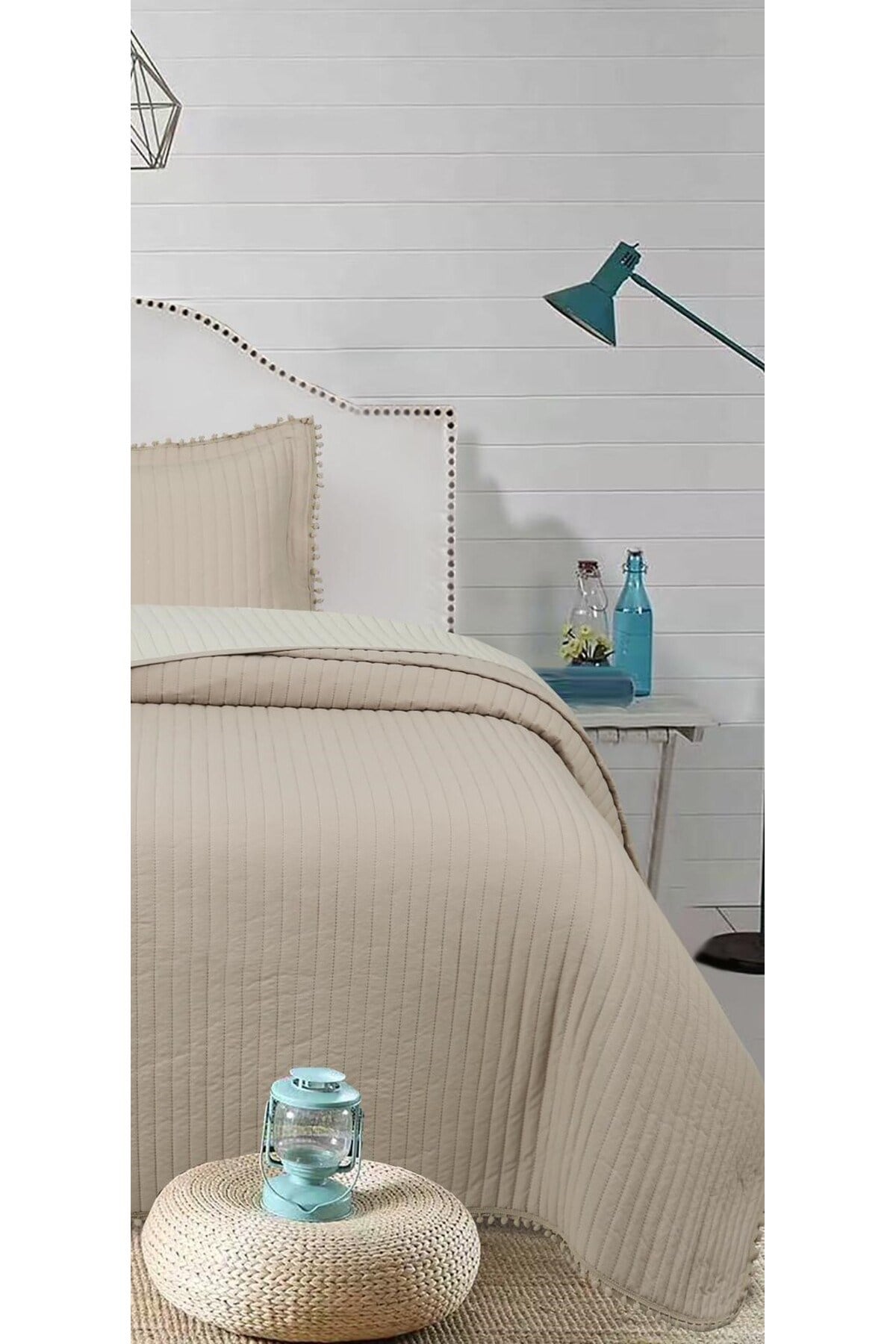 Ponponlu Tek Kişilik 2 Parça Yatak Örtüsü Seti - 180x240 cm - Pvc Çantalı
