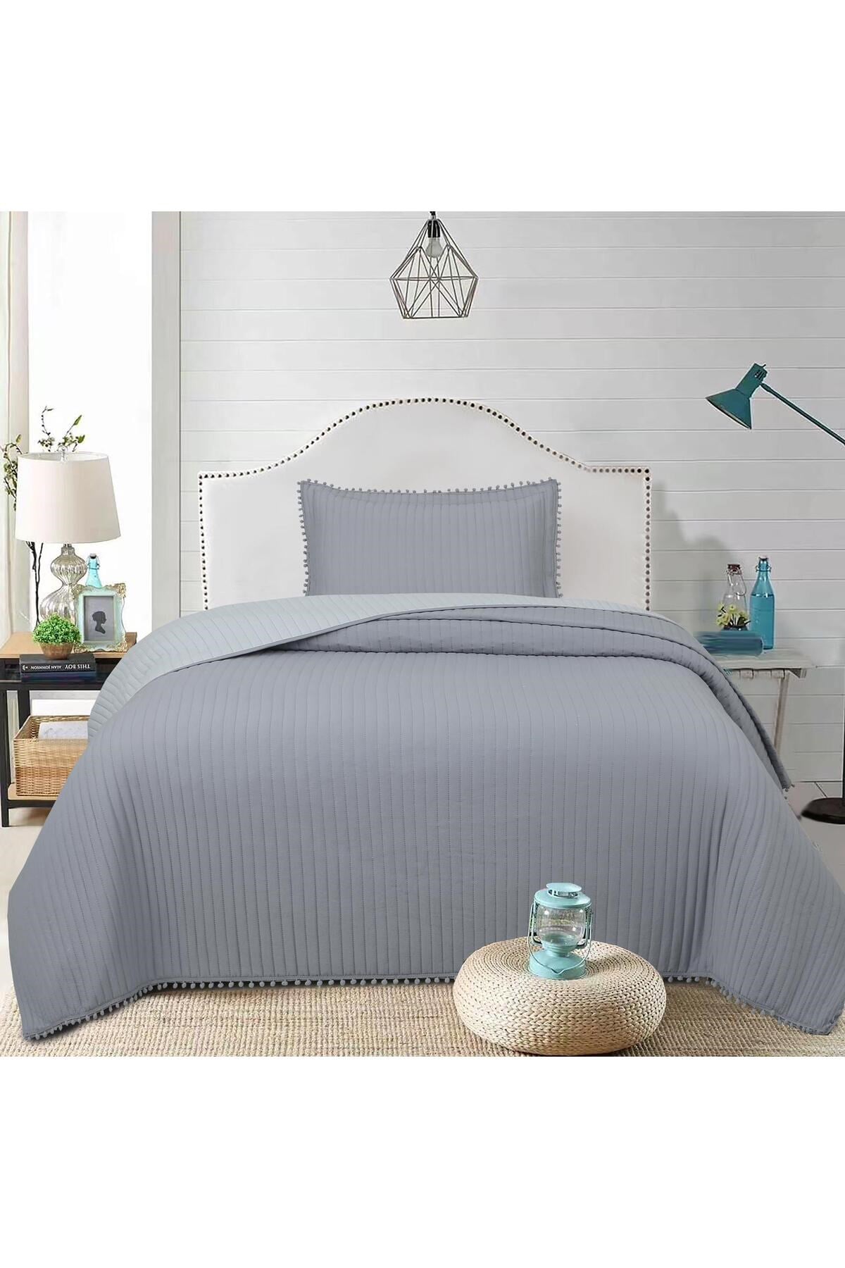 Ponponlu Tek Kişilik 2 Parça Yatak Örtüsü Seti - 180x240 cm - Pvc Çantalı