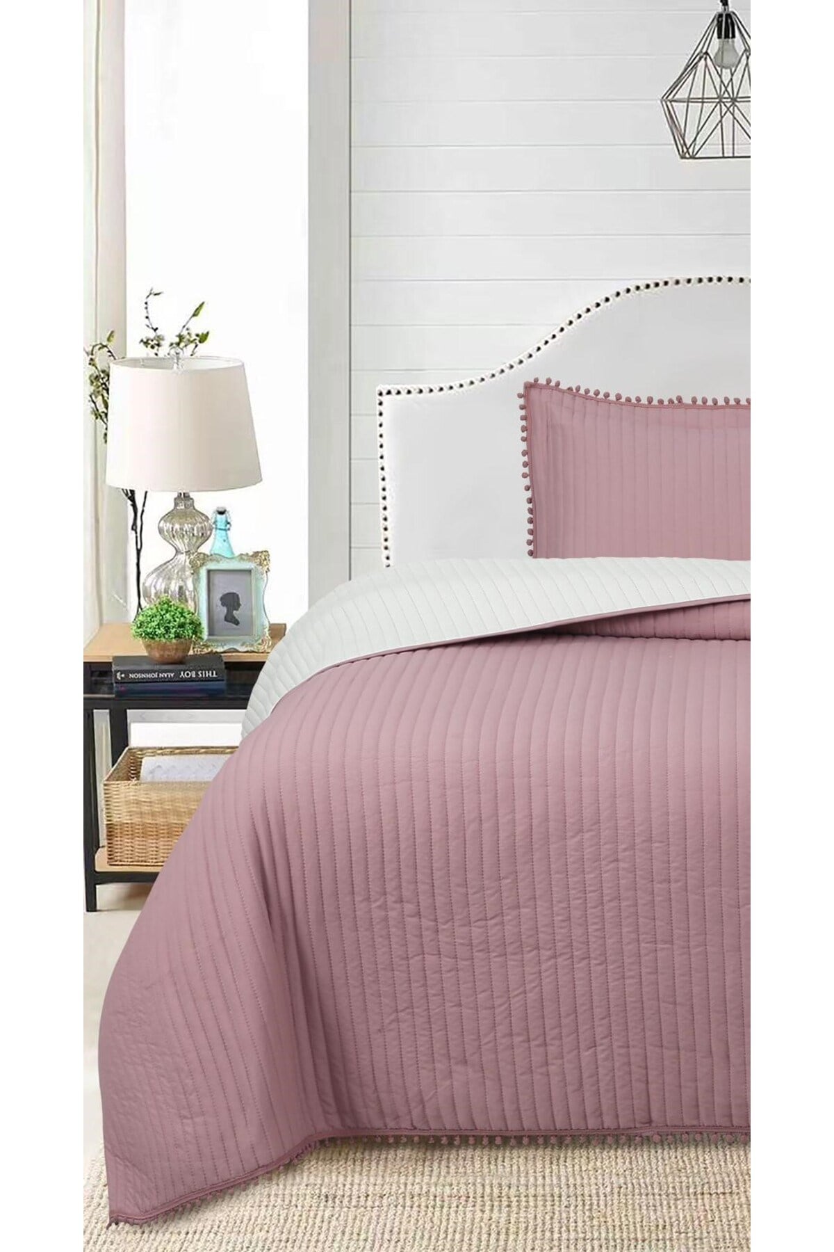 Ponponlu Tek Kişilik 2 Parça Yatak Örtüsü Seti - 180x240 cm - Pvc Çantalı