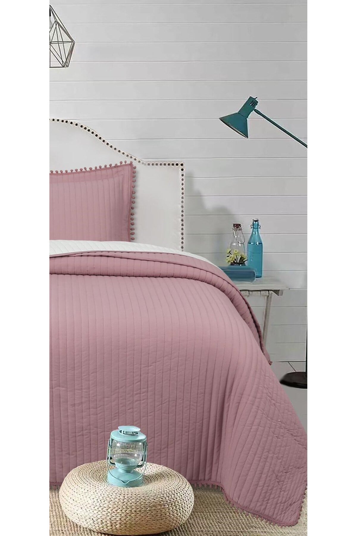 Ponponlu Tek Kişilik 2 Parça Yatak Örtüsü Seti - 180x240 cm - Pvc Çantalı