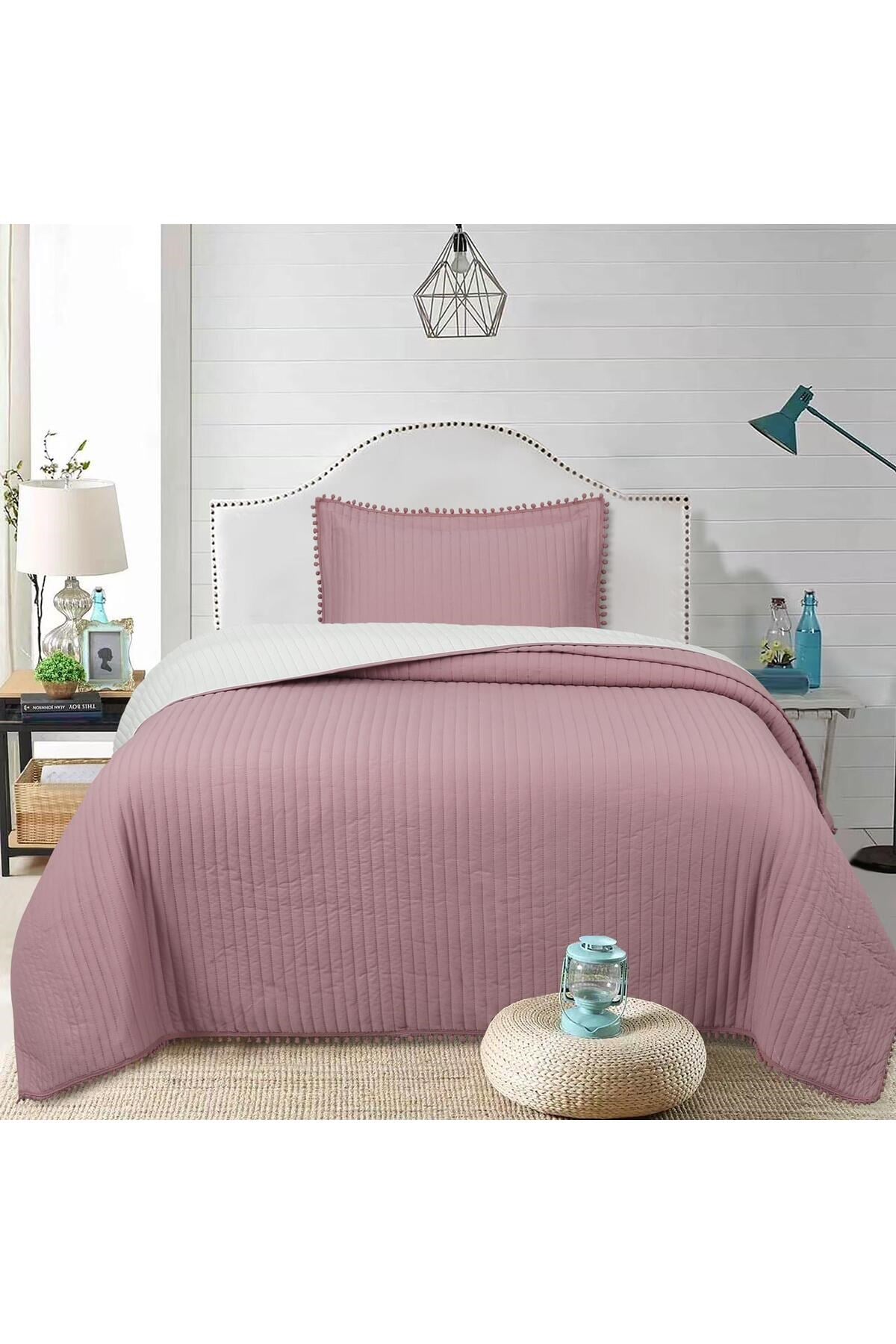 Ponponlu Tek Kişilik 2 Parça Yatak Örtüsü Seti - 180x240 cm - Pvc Çantalı