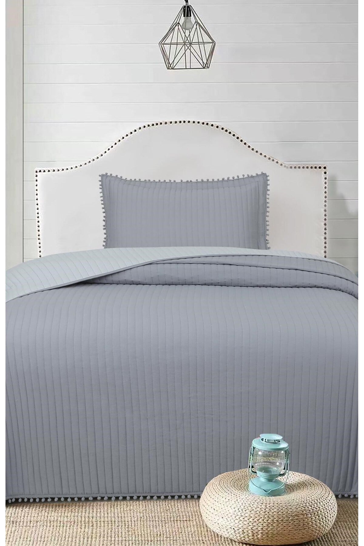 Ponponlu Tek Kişilik 2 Parça Yatak Örtüsü Seti - 180x240 cm - Pvc Çantalı