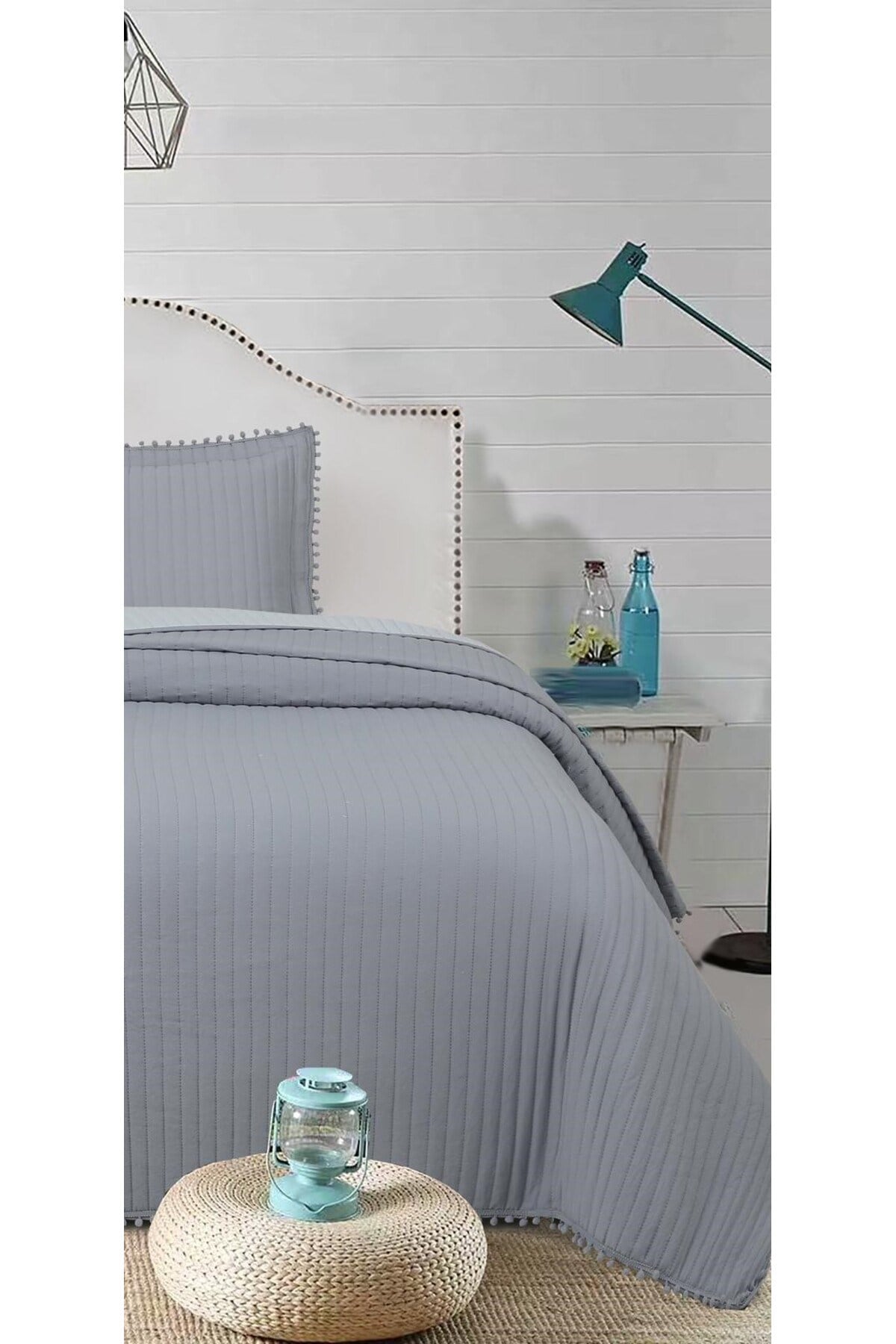 Ponponlu Tek Kişilik 2 Parça Yatak Örtüsü Seti - 180x240 cm - Pvc Çantalı