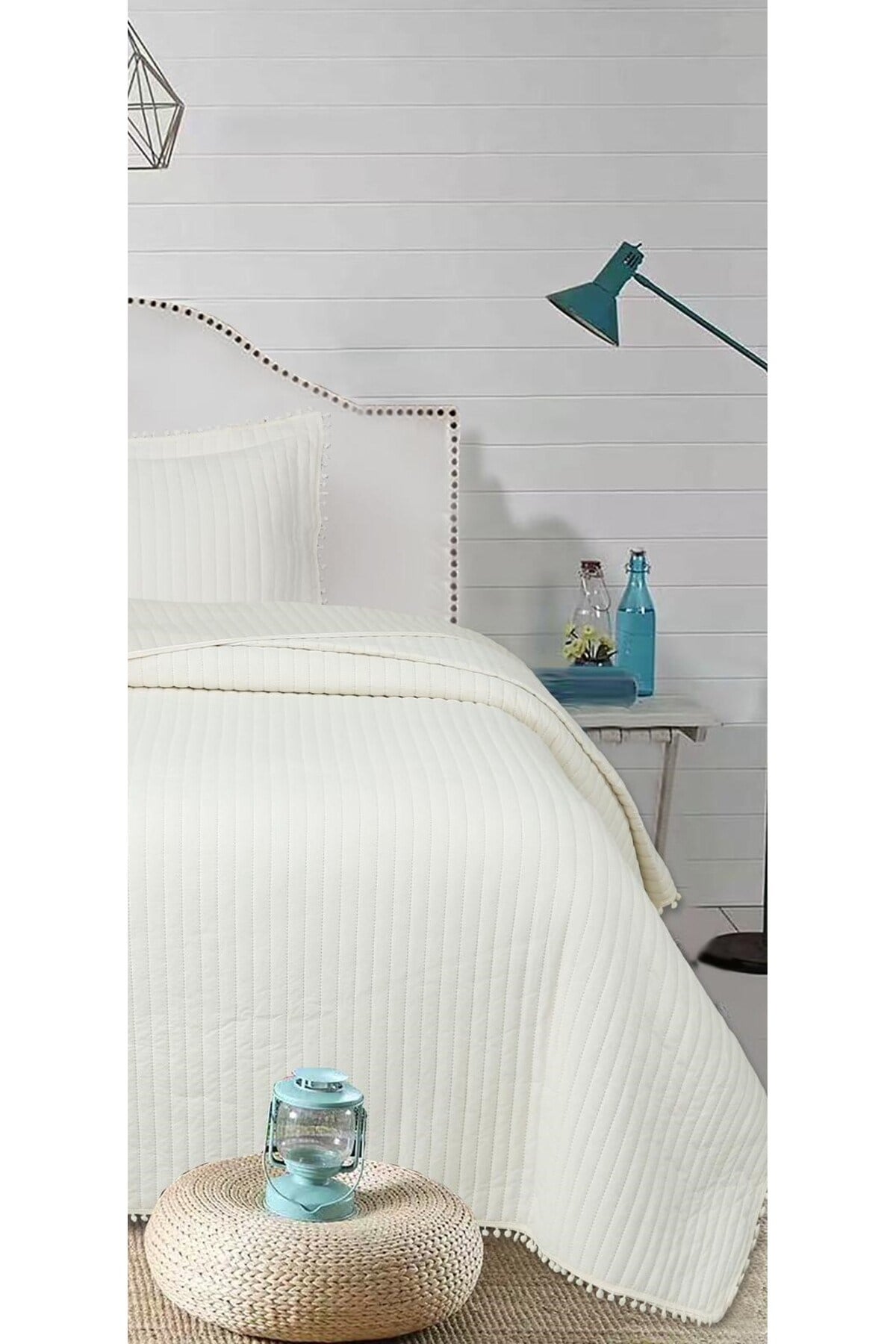 Ponponlu Tek Kişilik 2 Parça Yatak Örtüsü Seti - 180x240 cm - Pvc Çantalı