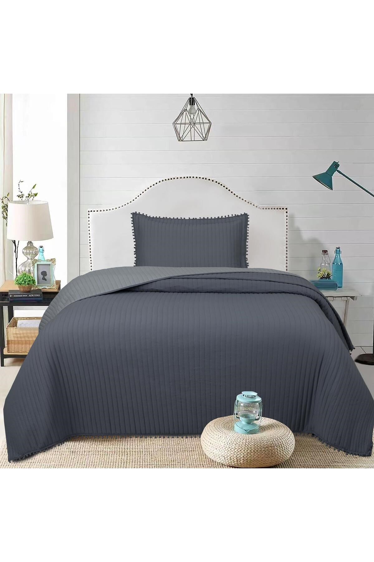 Ponponlu Tek Kişilik 2 Parça Yatak Örtüsü Seti - 180x240 cm - Pvc Çantalı