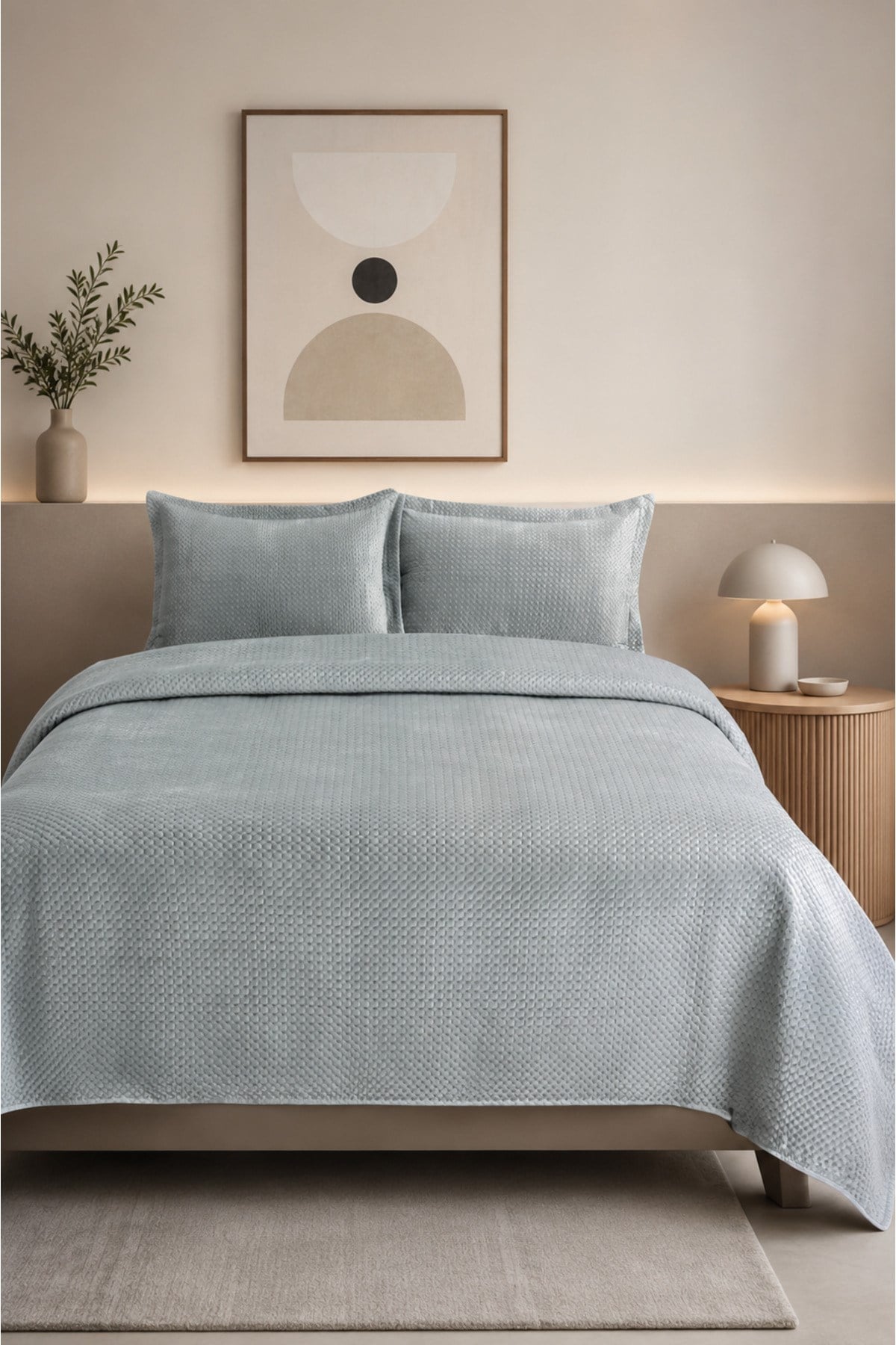 Premium Lüks Kadife Çift Kişilik Yatak Örtüsü Seti (3 Parça) - 240x260 cm - Pvc Çantalı