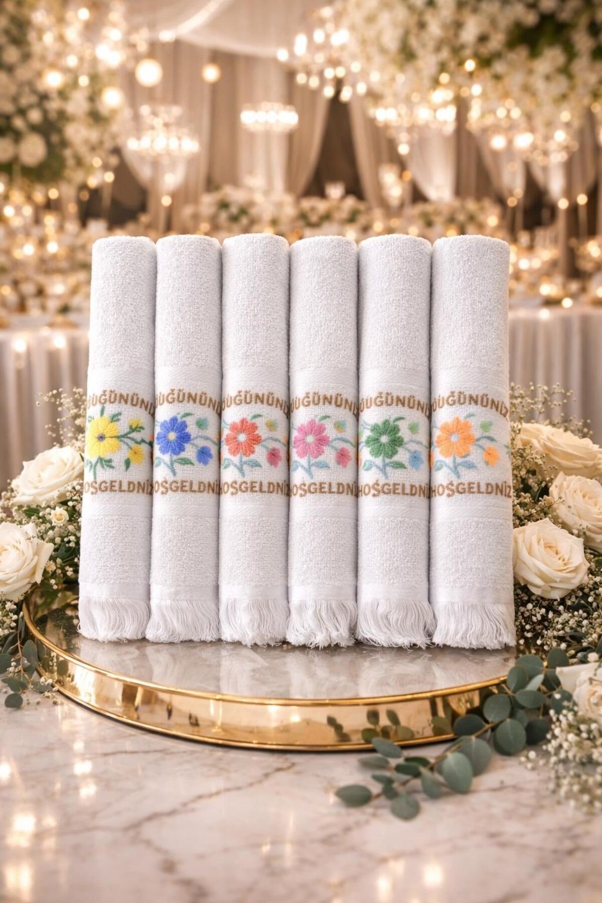 Saçaklı Düğüncü Havlusu | 40x70 cm | 12’li Ekonomik Paket | Gelin Arabası Süsleme & Hatıralık