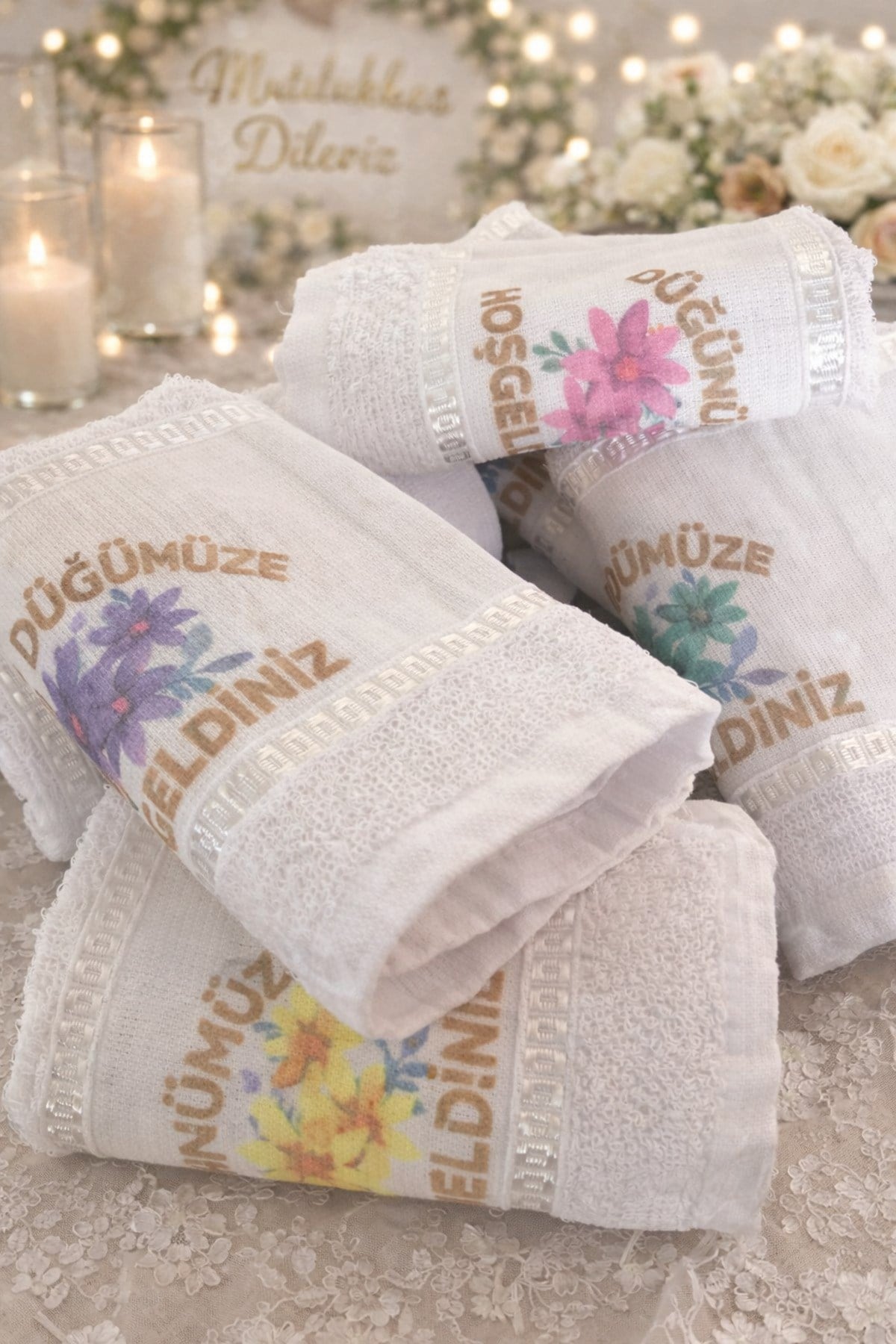 Saçaksız Düğün Havlusu 40x70 cm | 1100 gr | 12’li Ekonomik Set | Gelin Arabası Süsleme & Dağıtmalık