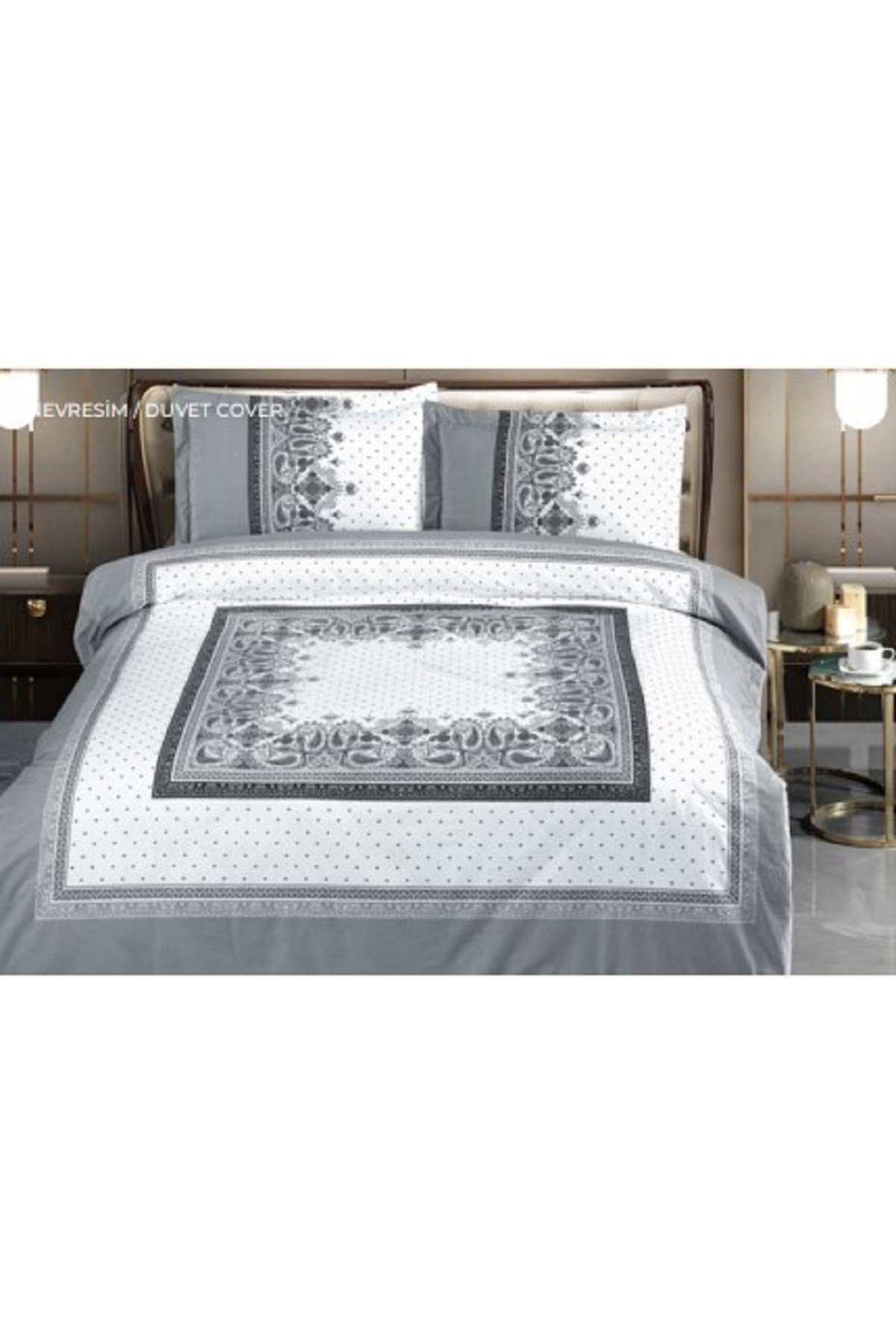 Sherpa Comforter Püsküllü Battaniyeli Çift Kişilik Nevresim Takımı Gri