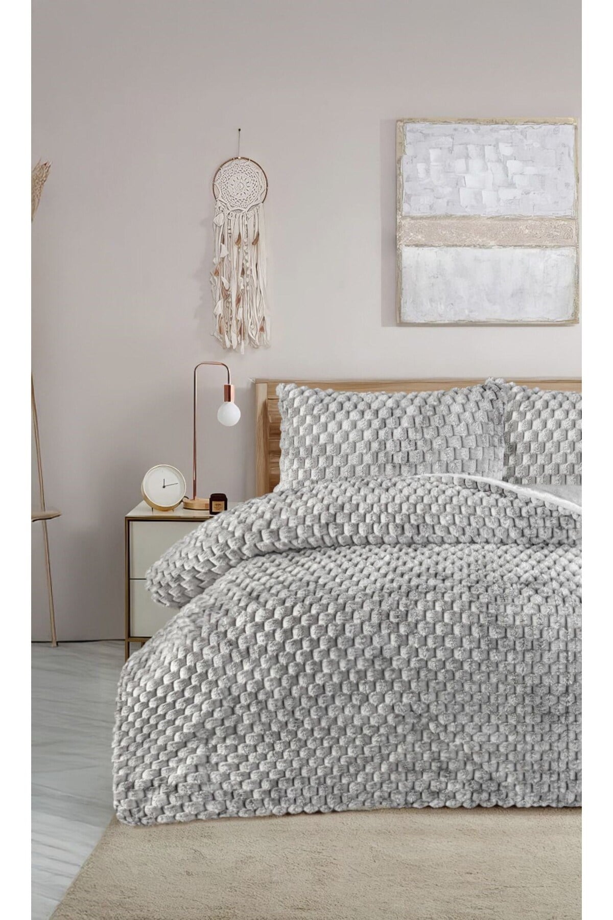 Tavşan Tüyü Çift Kişilik Yorgan Seti - Yatak Örtüsü Olarakta Kullanılabilir - 220x240 cm - Pvc Çanta
