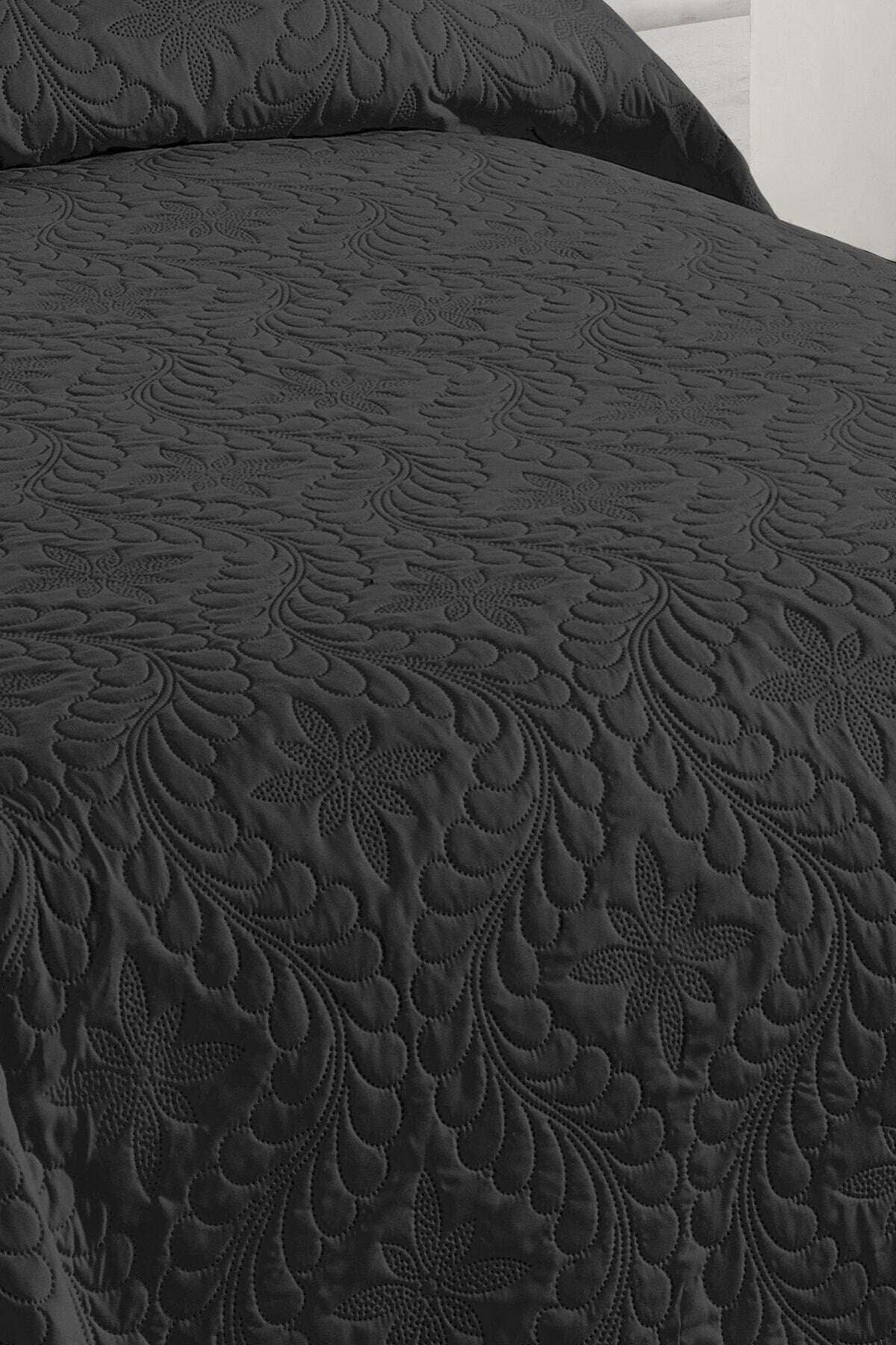 Tek Kişilik Microfiber Kapitone Yatak Örtüsü - Siyah