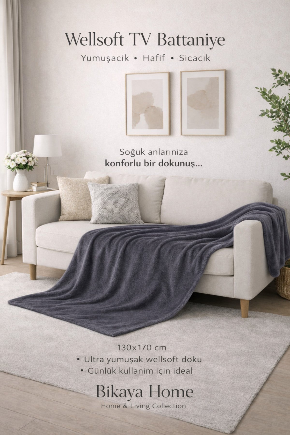 Wellsoft 130x170 cm TV Battaniyesi | Yumuşak Dokulu | Hafif ve Sıcak Tutan | Koltuk & Kanepe Örtüsü