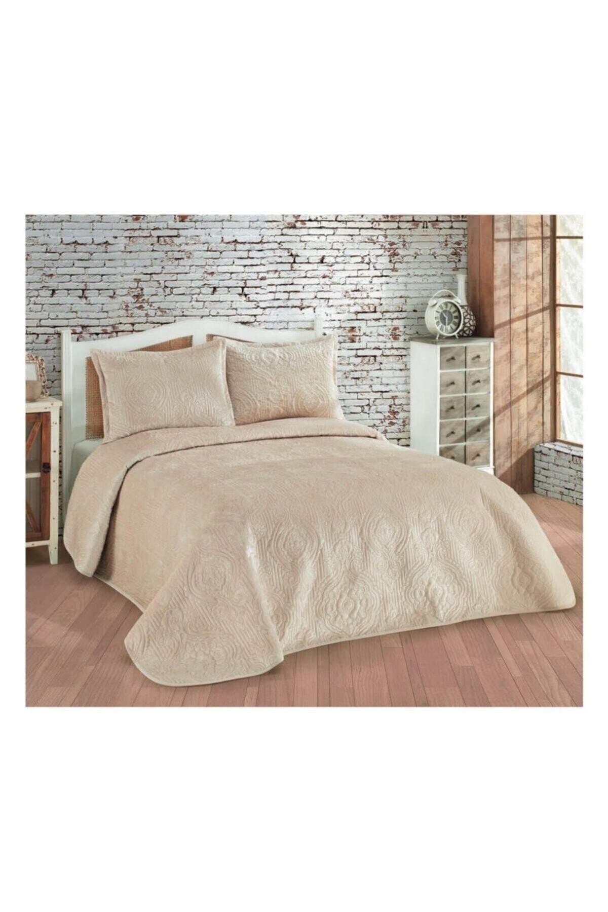 Yatak Örtüsü Seti 3 Parça Çift Kişilik 230x250 Olivia Mocha