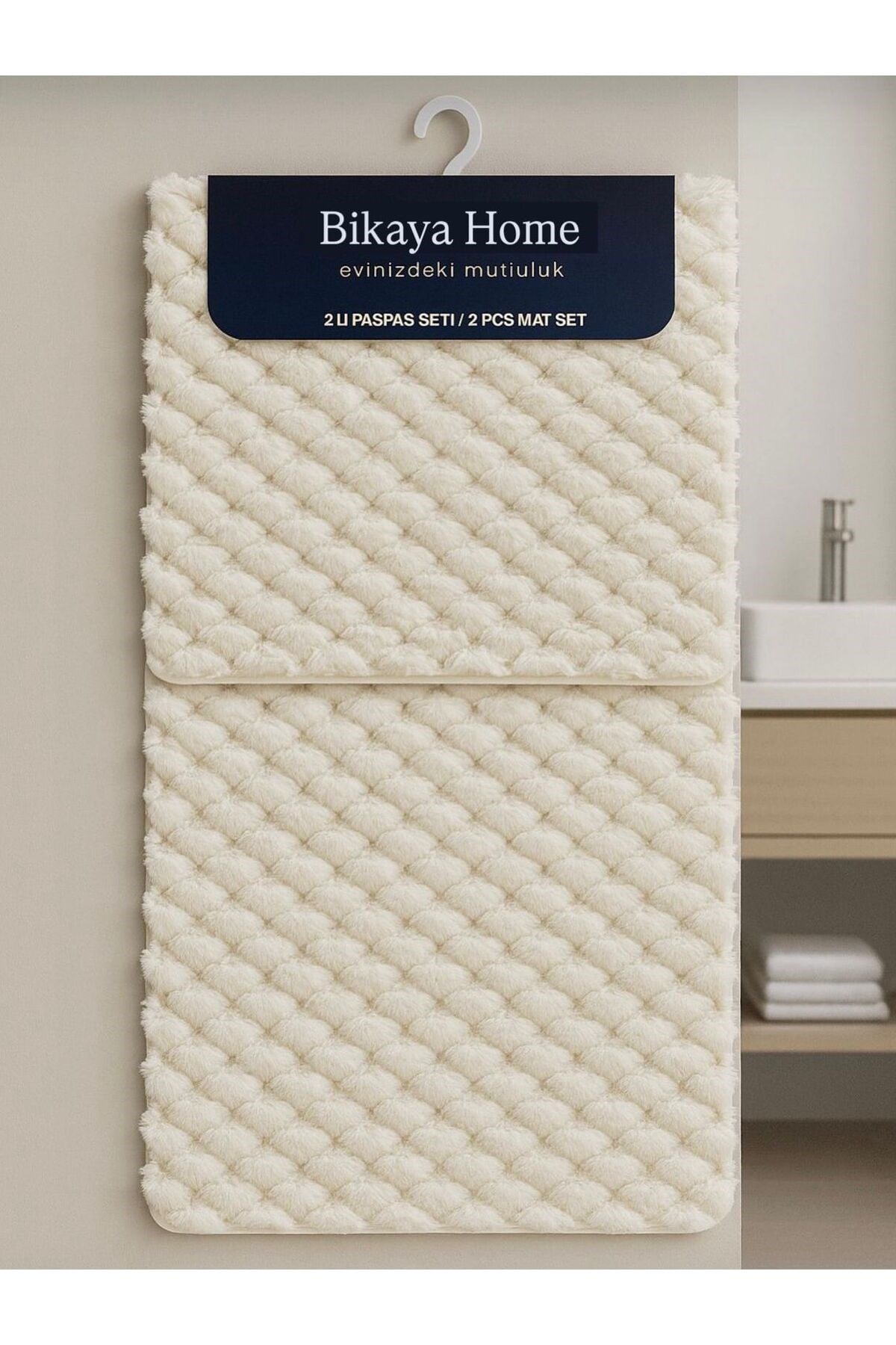 Yıkanabilir Kaymaz Dot Taban - 2'li Petek Desen Puffy Klozet Takımı - 60x100 cm 50x60 cm