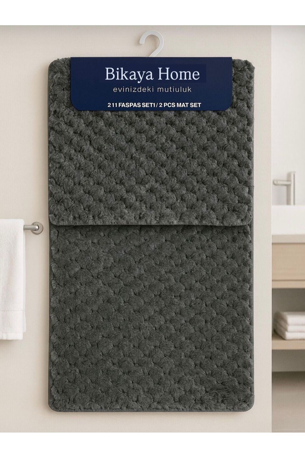 Yıkanabilir Kaymaz Dot Taban - 2'li Petek Desen Puffy Klozet Takımı - 60x100 cm 50x60 cm