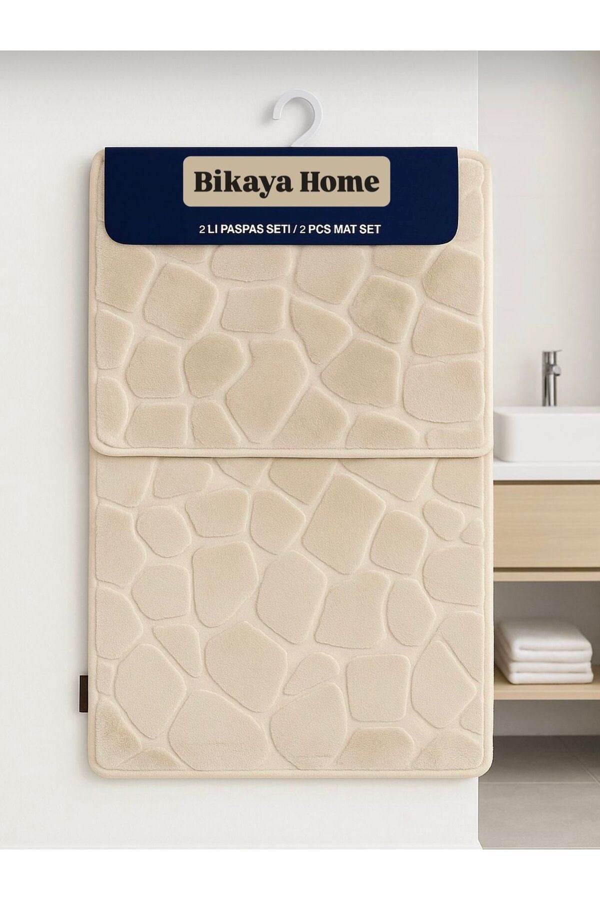 Yıkanabilir Kaymaz Dot Taban - 2'li Taş Desen Puffy Klozet Takımı - 60x100 cm 50x60 cm