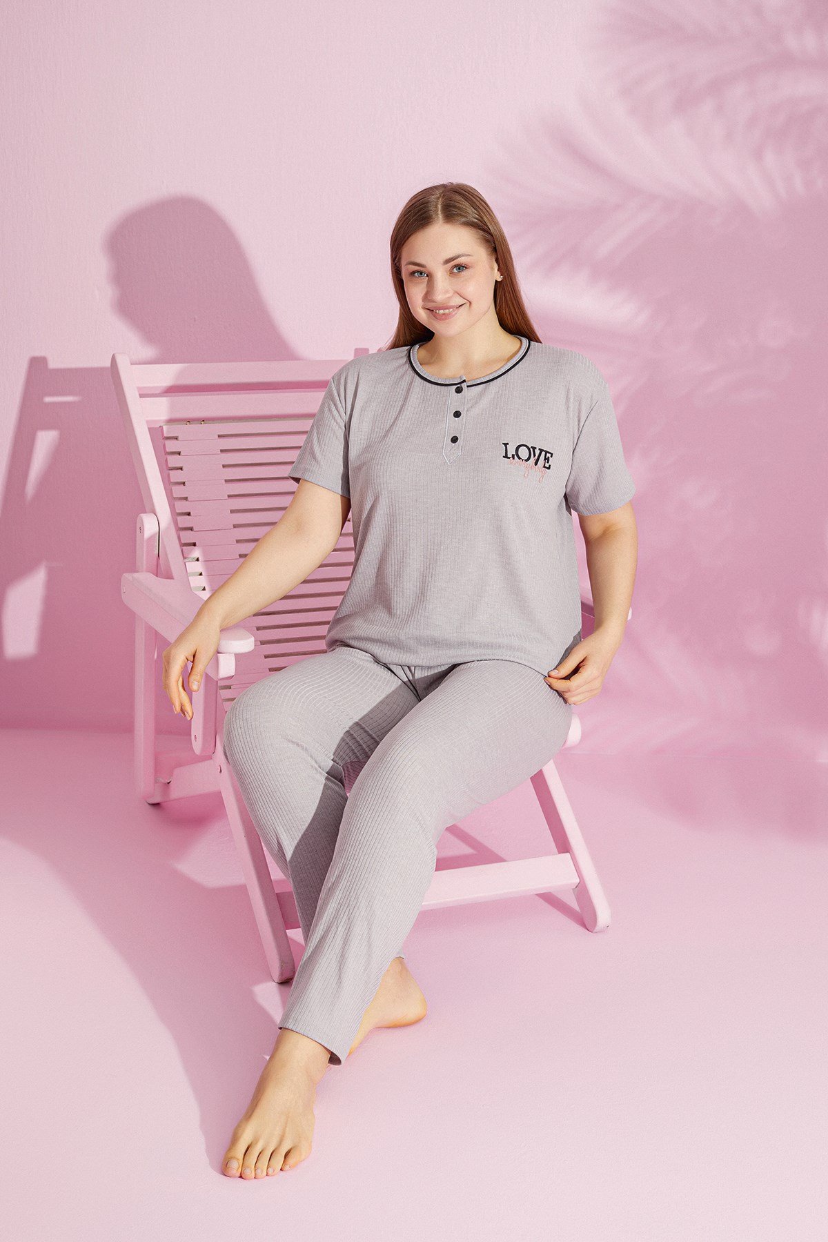 Büyük Beden FİTİLLİ KISA KOL Pijama Takımı