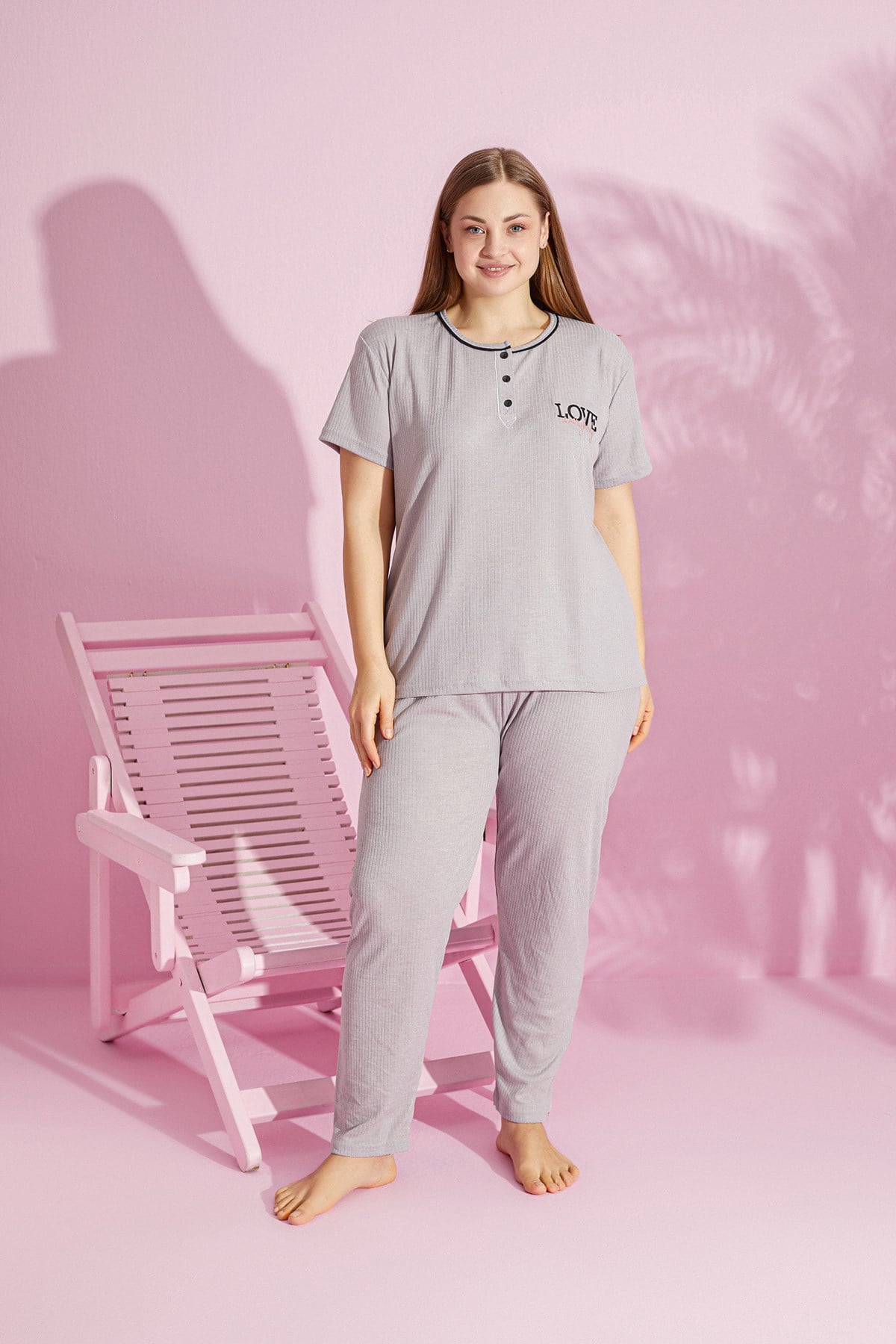Büyük Beden FİTİLLİ KISA KOL Pijama Takımı