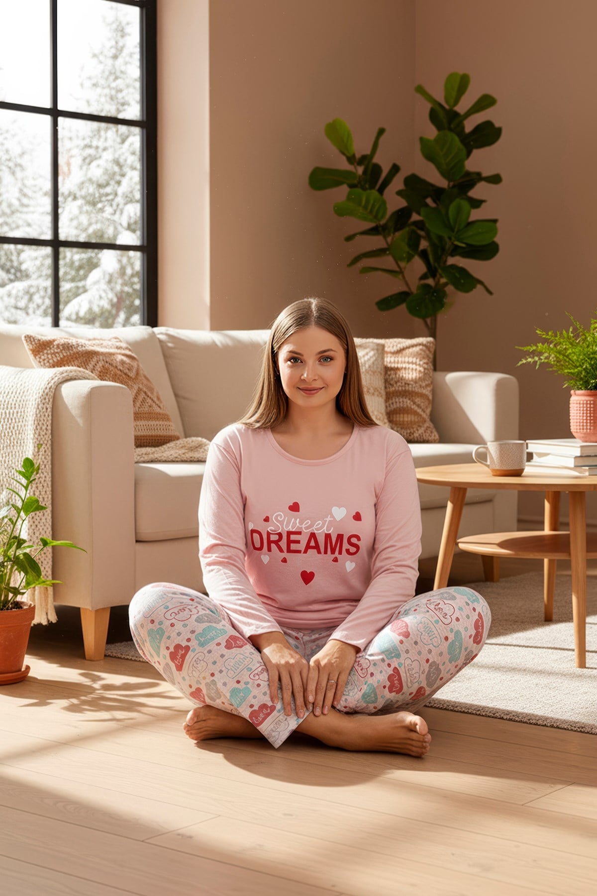 BÜYÜK BEDEN SWEAT DREAMS SÜPREM UZUN KOL PİJAMA TAKIMI