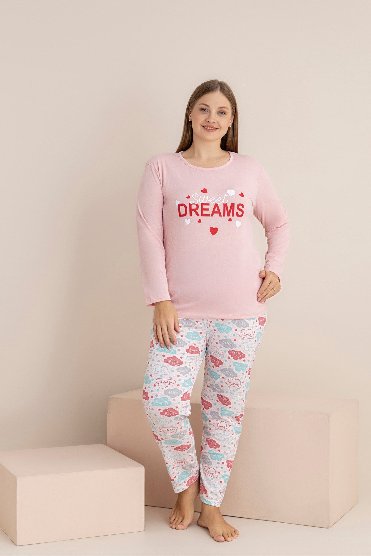 BÜYÜK BEDEN SWEAT DREAMS SÜPREM UZUN KOL PİJAMA TAKIMI