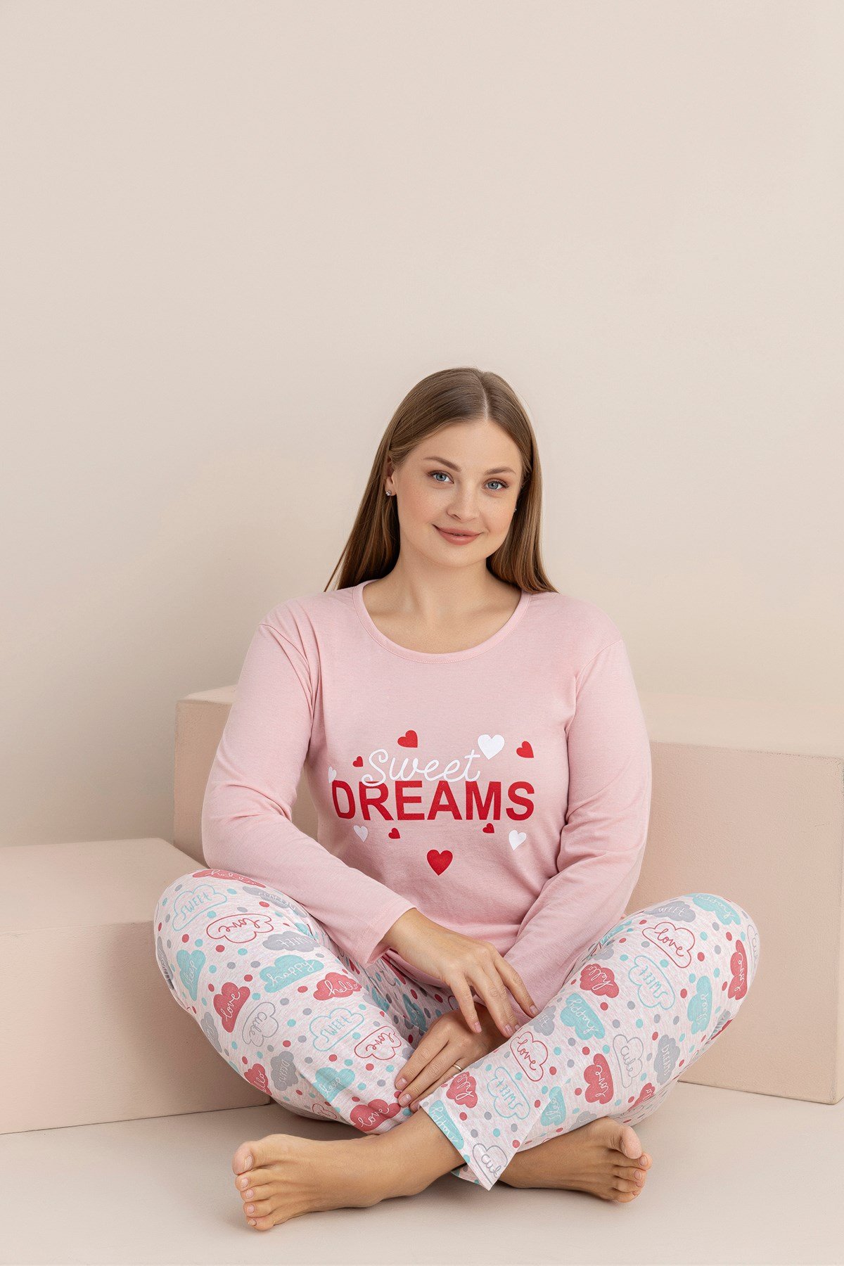 BÜYÜK BEDEN SWEAT DREAMS SÜPREM UZUN KOL PİJAMA TAKIMI
