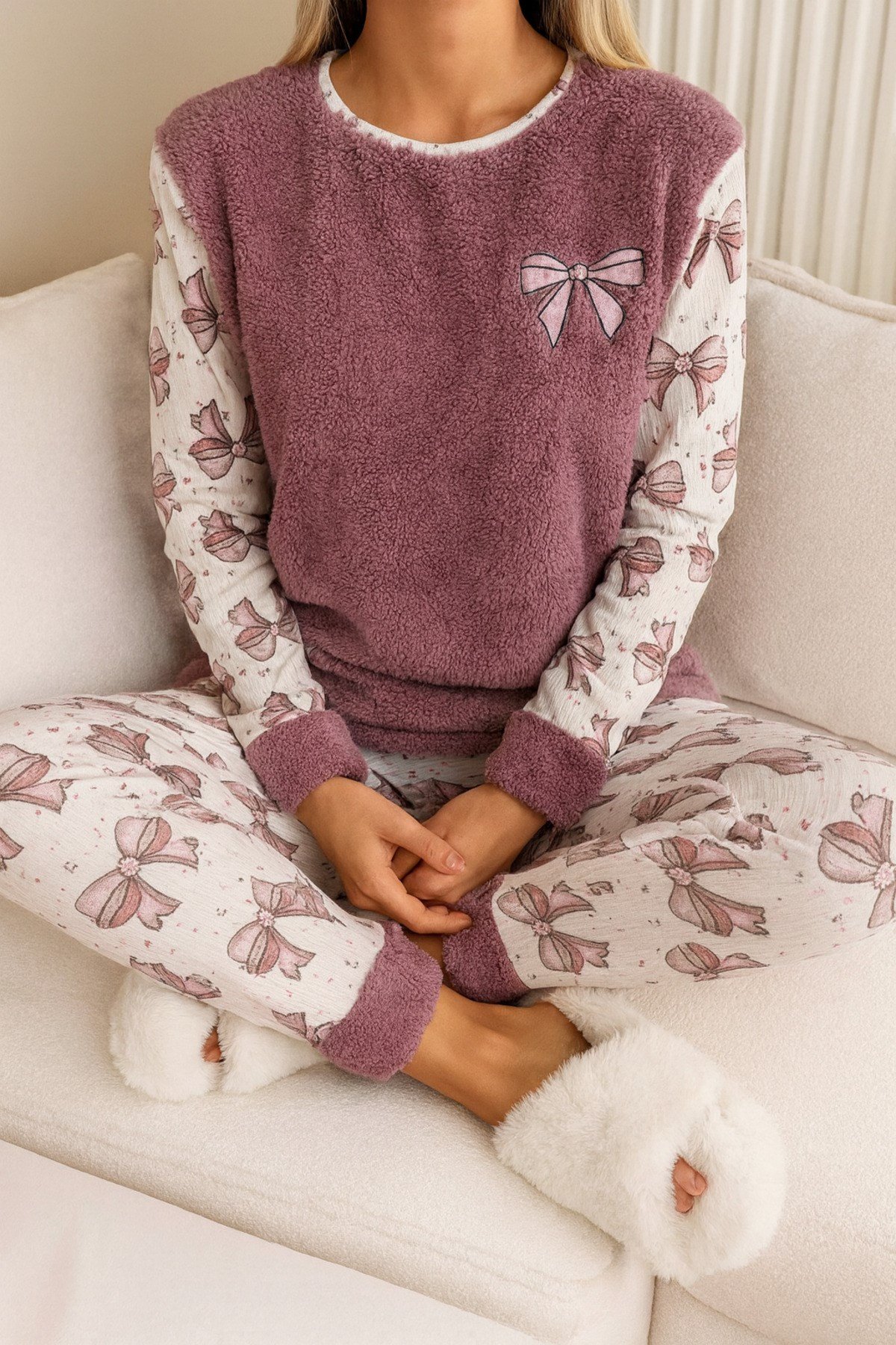 Desenli Wellsoft Uzun Kollu Kışlık Kadın Pijama Takımı
