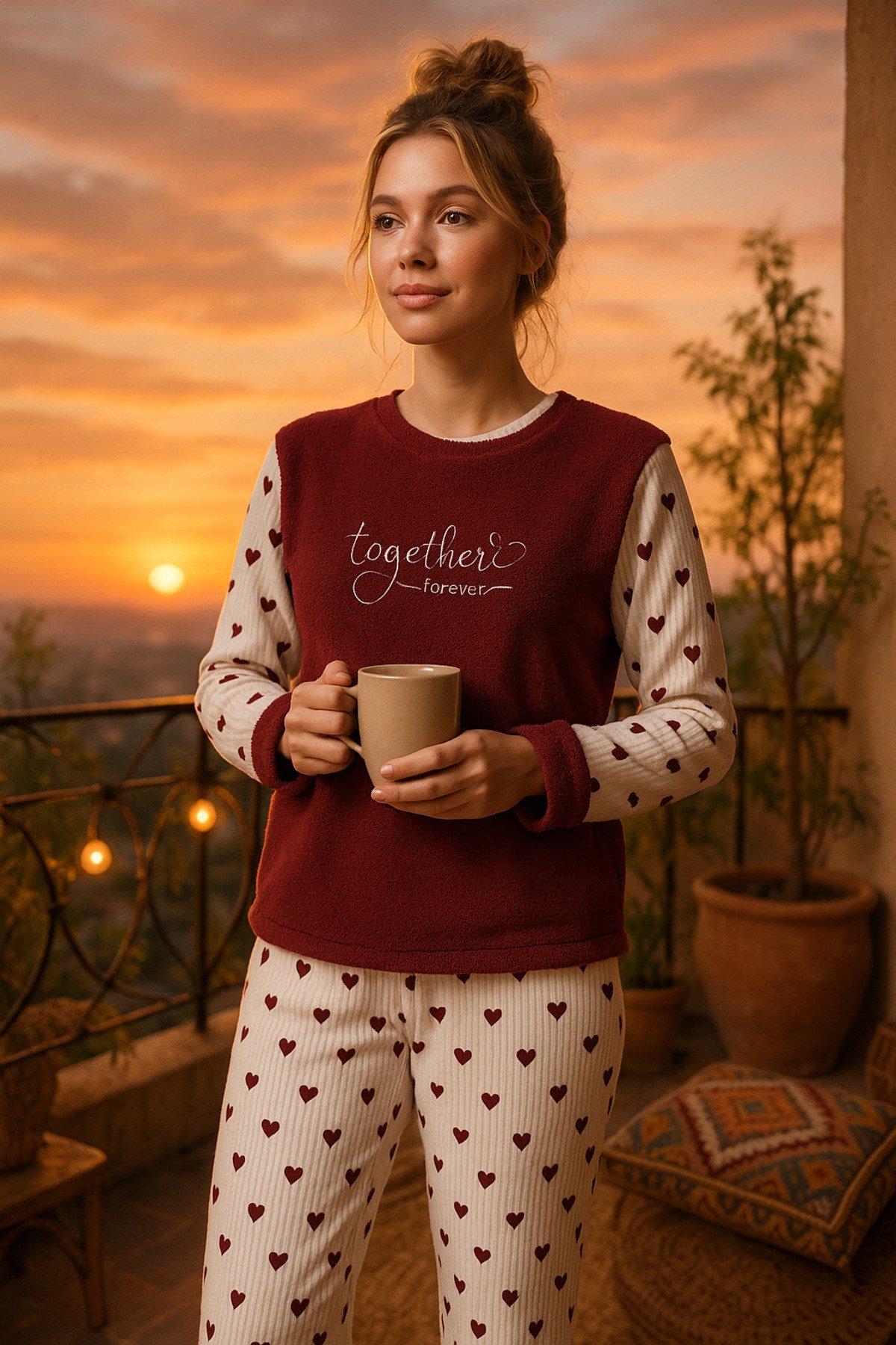 Desenli Wellsoft Uzun Kollu Kışlık Kadın Pijama Takımı