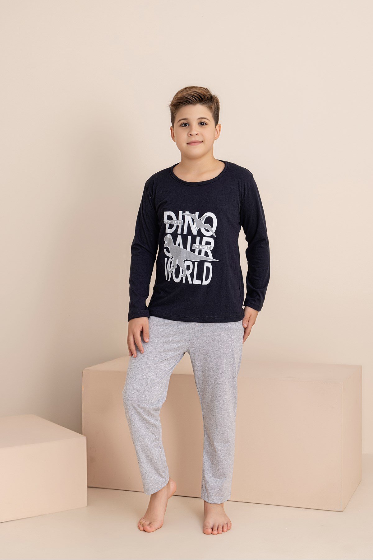 Erkek Çocuk Pijama Takımı Baskılı Uzun Kollu Üst Uzun Alt