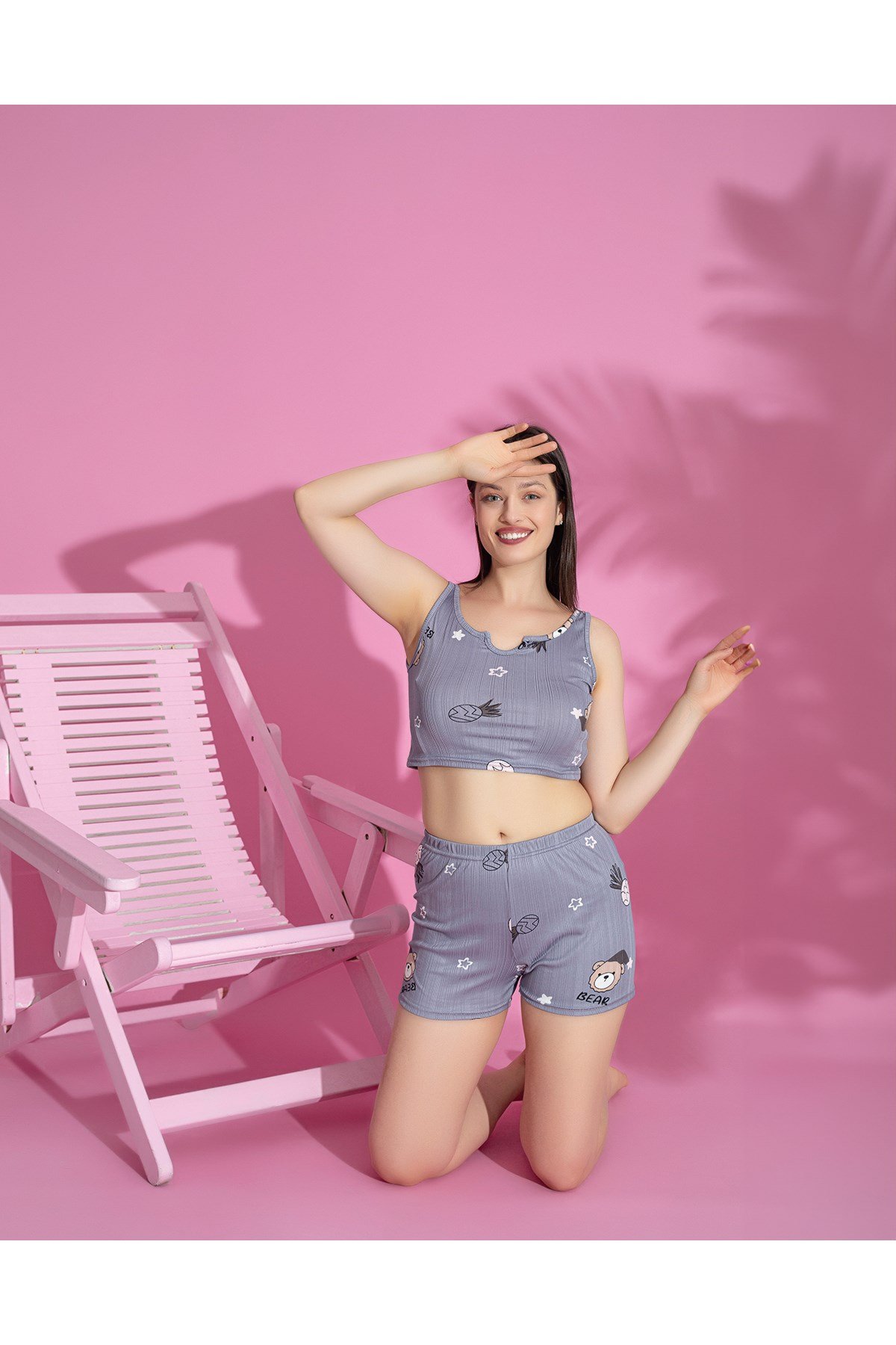 KADIN CROP ŞORT TAKIM PİJAMA TAKIMI