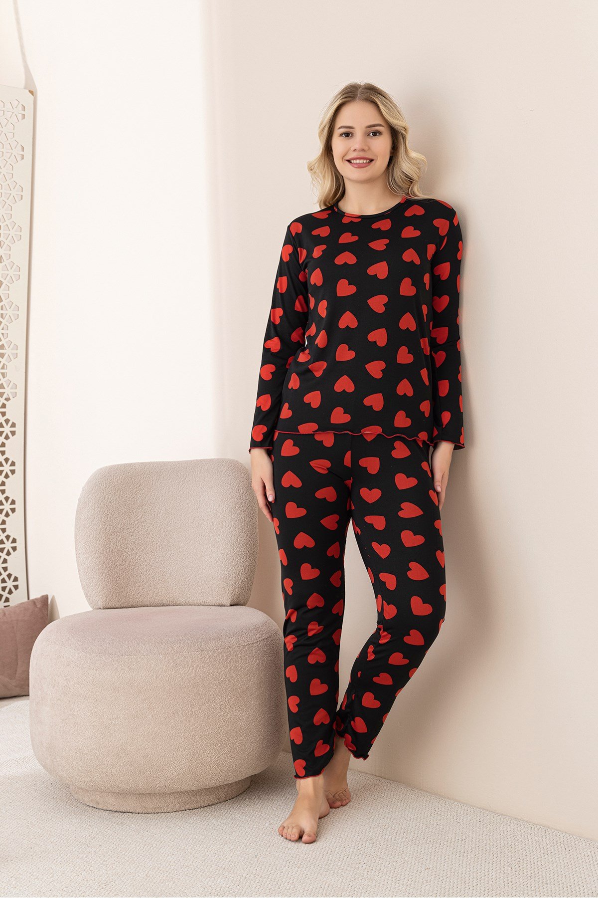 KADIN KALPLI Milan Örme Uzun Kol Kadın Pijama Takımı