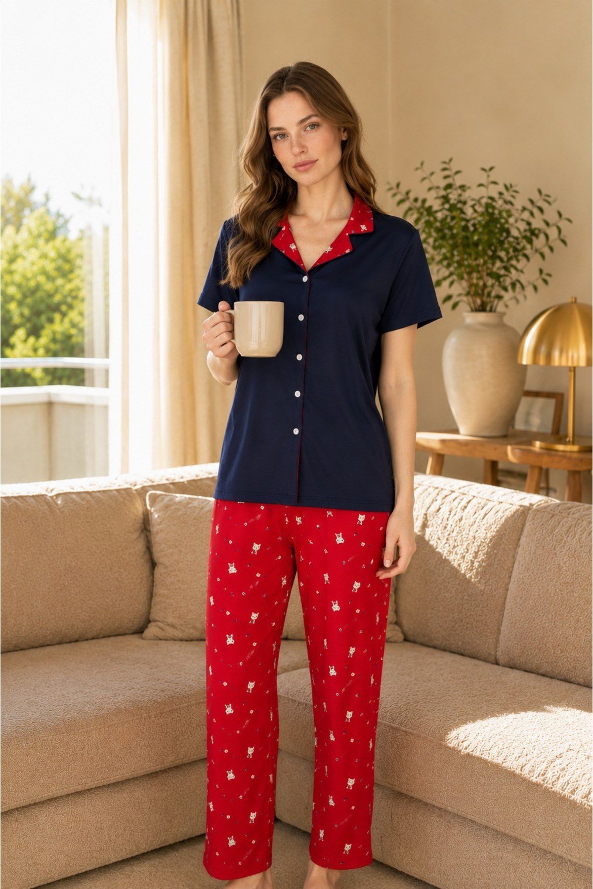 Kadın MİLAN Düğmeli Pijama Takım