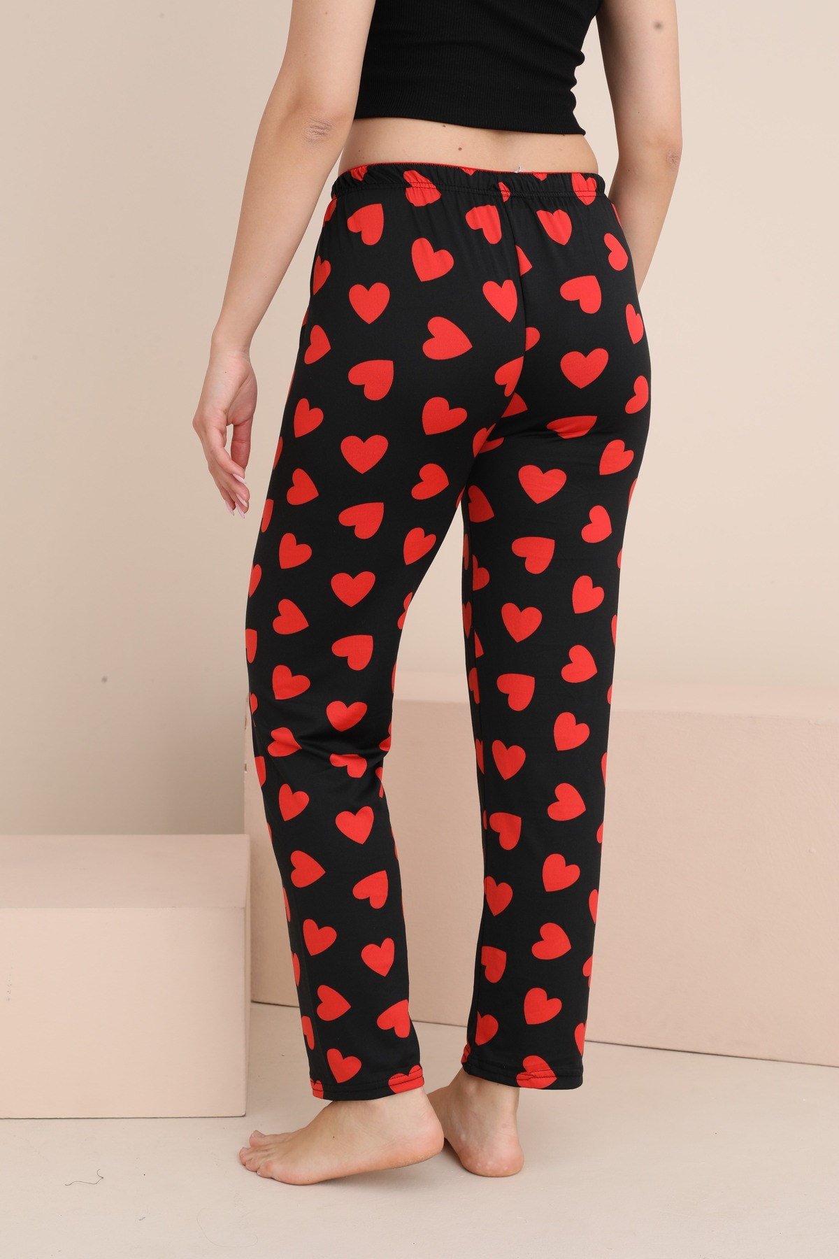 Kadın Pijama Cepsiz Fiyonk ve Bel Lastik Detaylı Baskılı Tek Alt