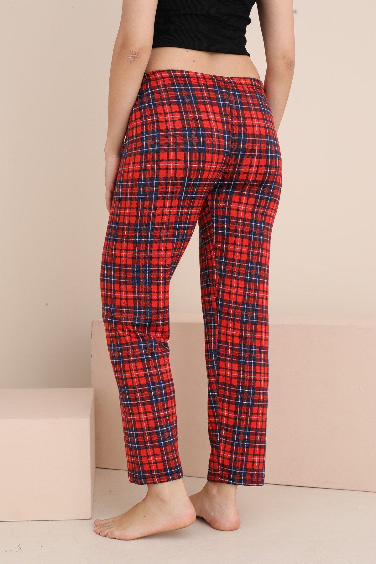 Kadın Pijama Cepsiz Fiyonk ve Bel Lastik Detaylı Baskılı Tek Alt