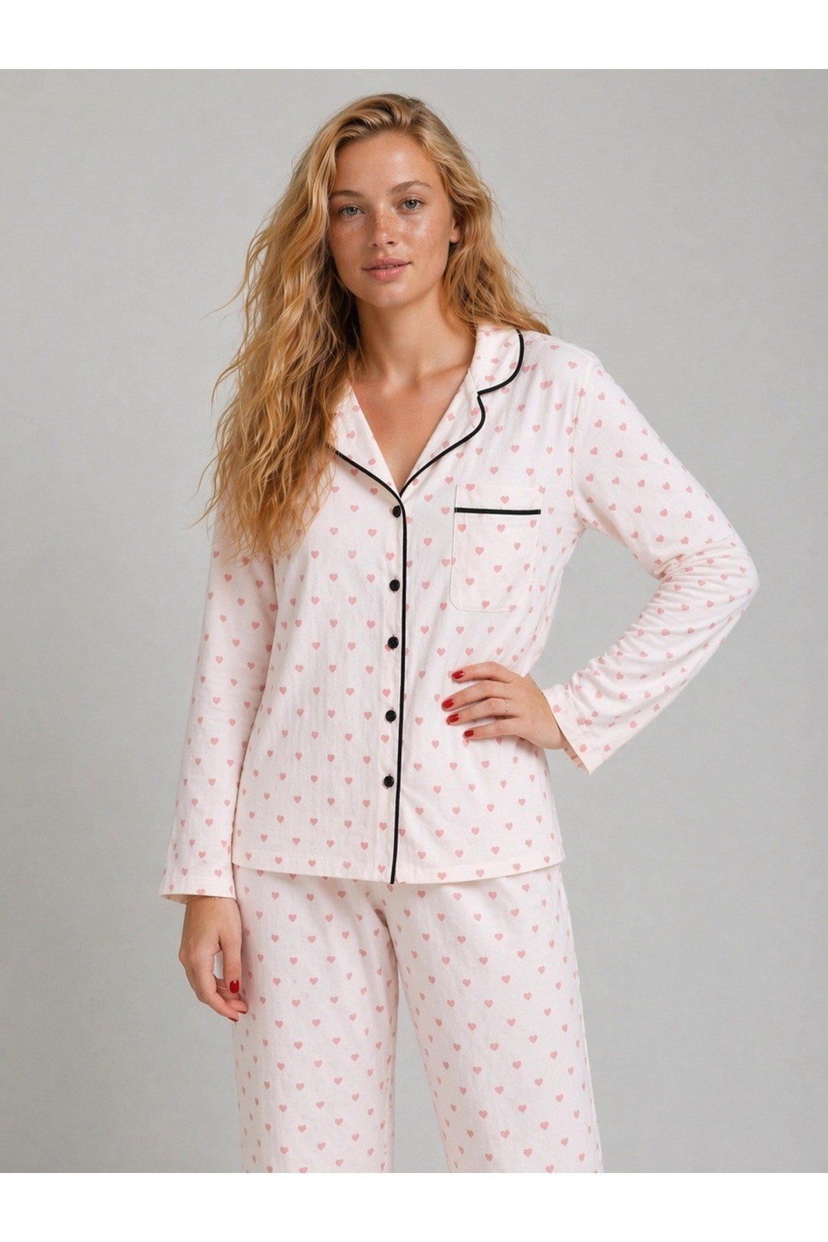 Kadın VİSKON Düğmeli Pijama Takımı