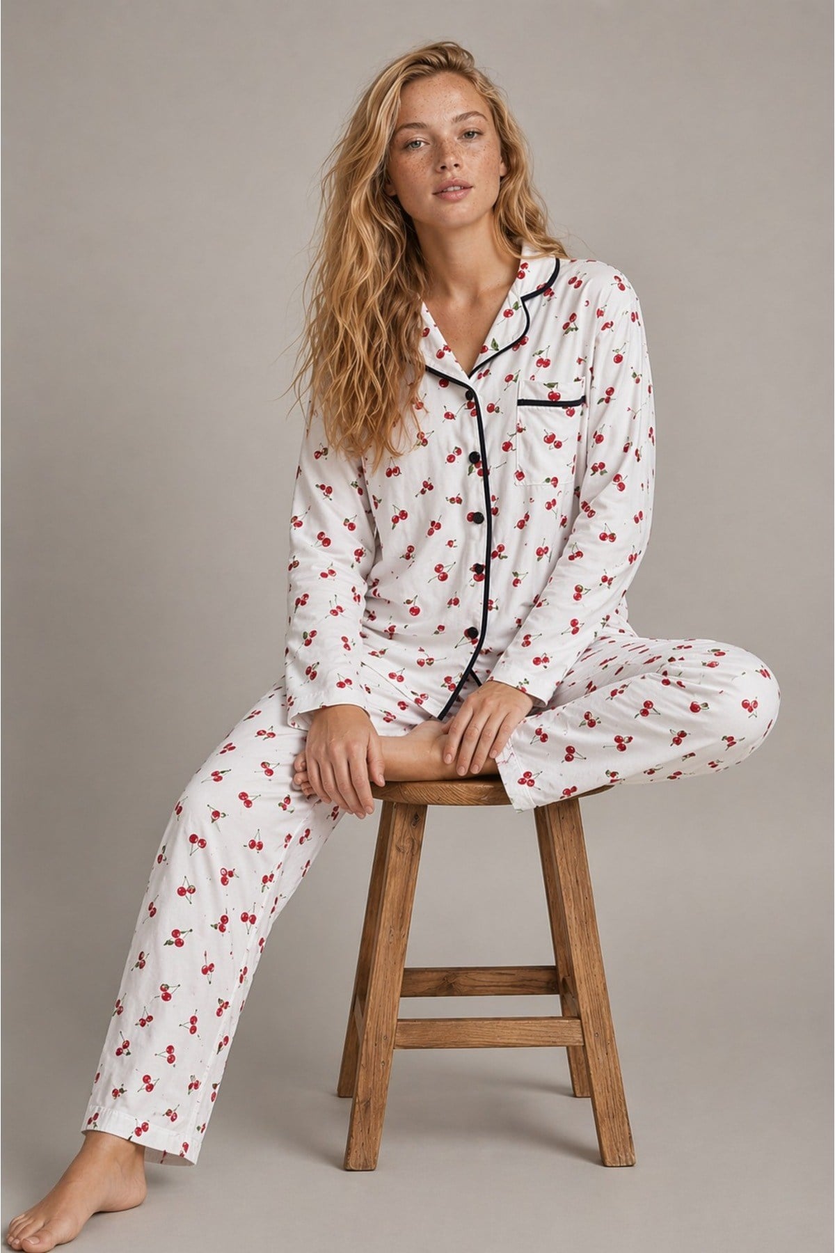 Kadın Viskon Düğmeli Pijama Takımı