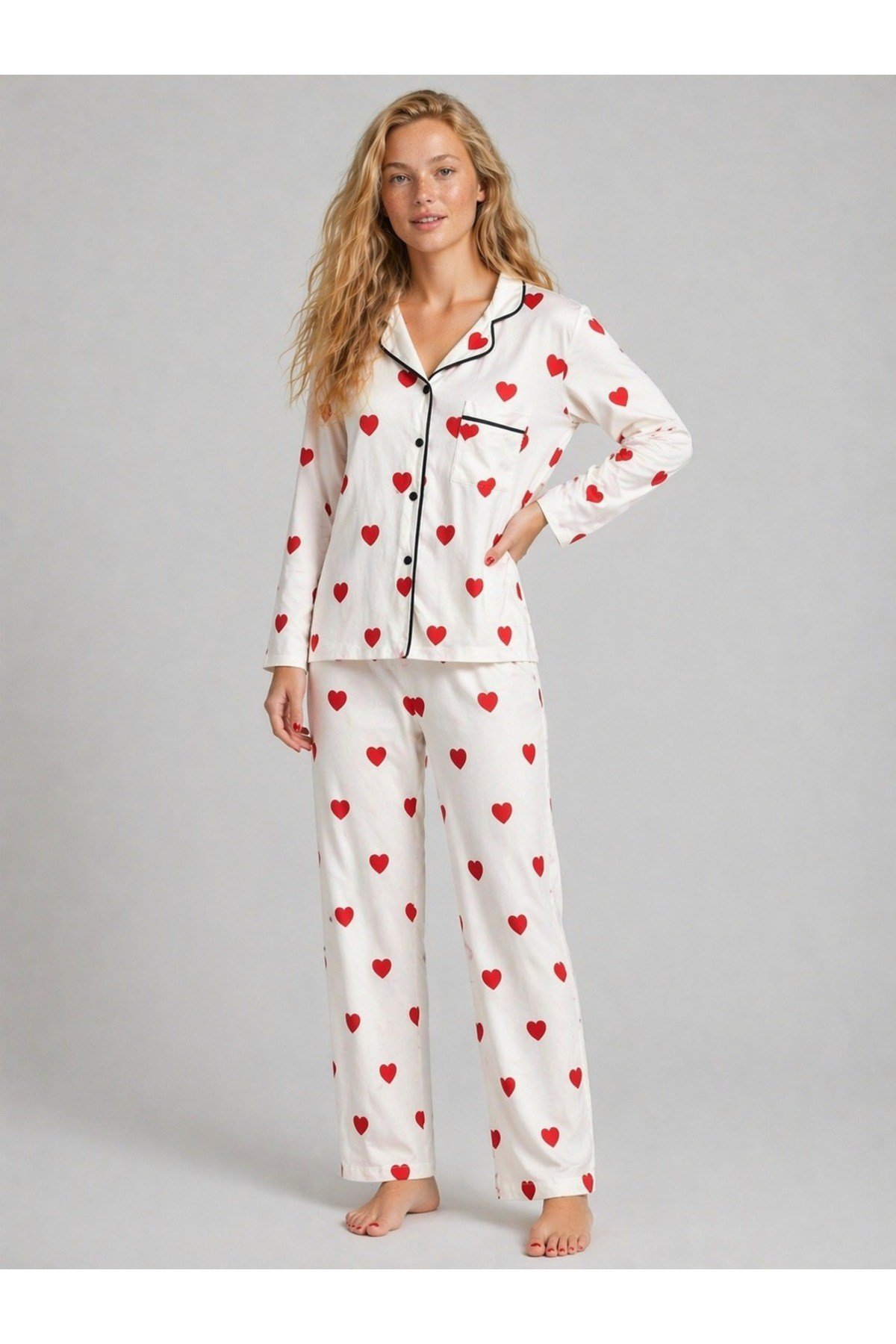 Kadın Viskon Düğmeli Pijama Takımı
