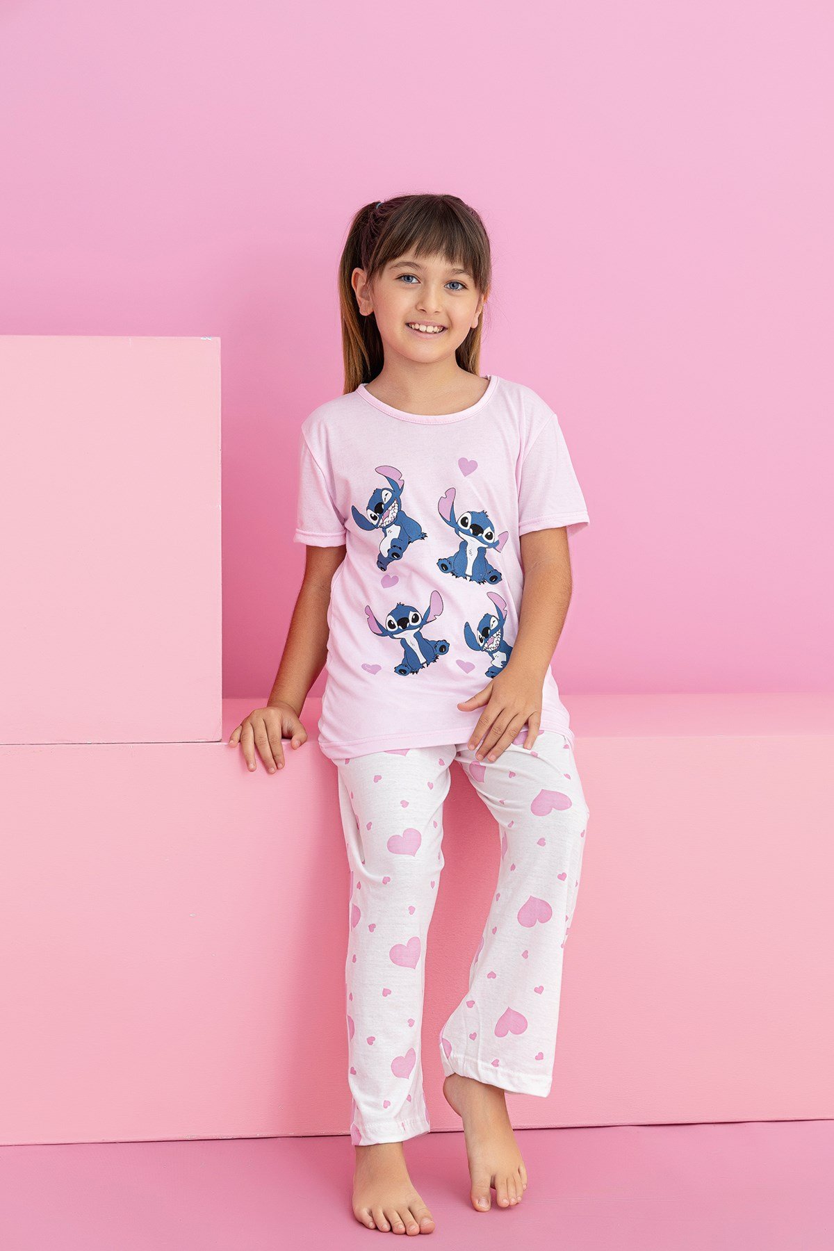 Kız Çocuk Kısakol Pijama Takımı Desenli