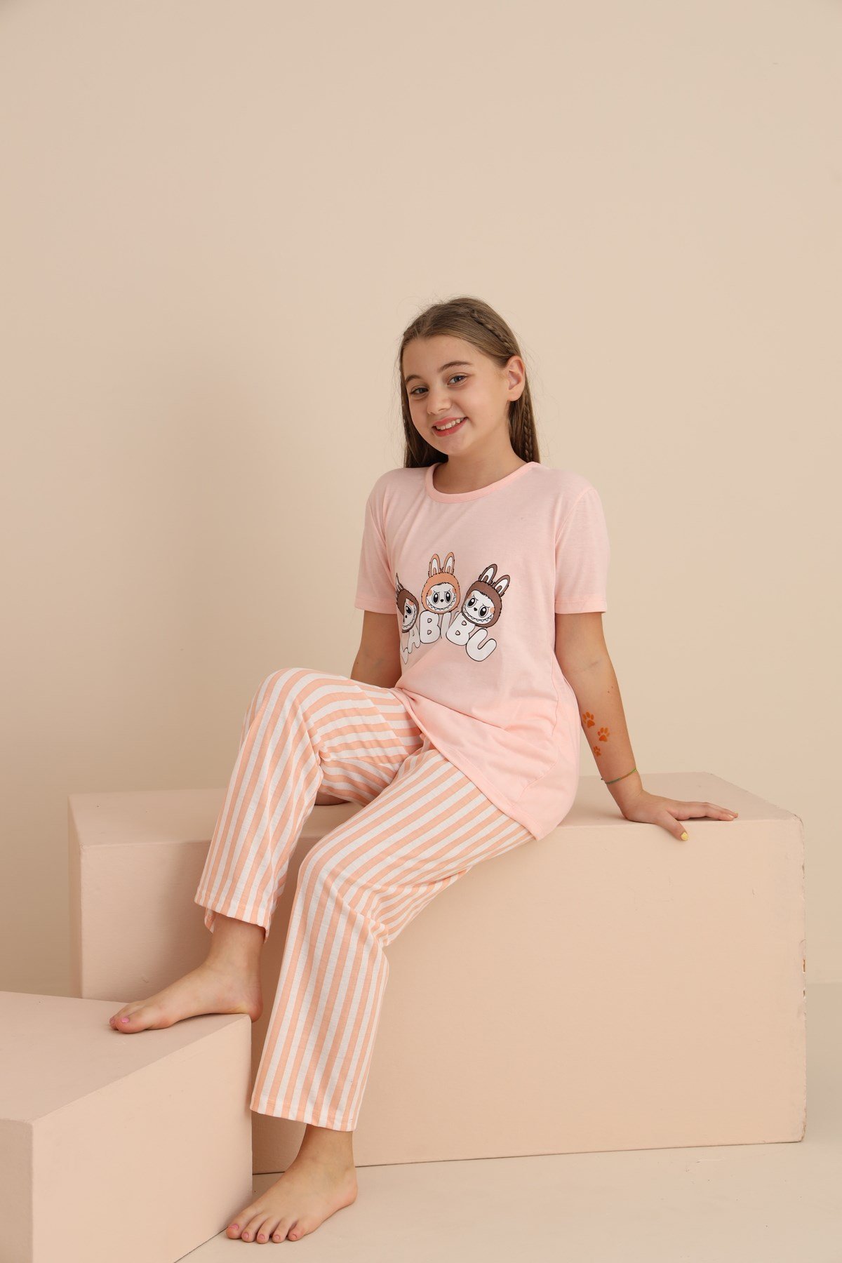 Kız Çocuk Kısakol Pijama Takımı Desenli