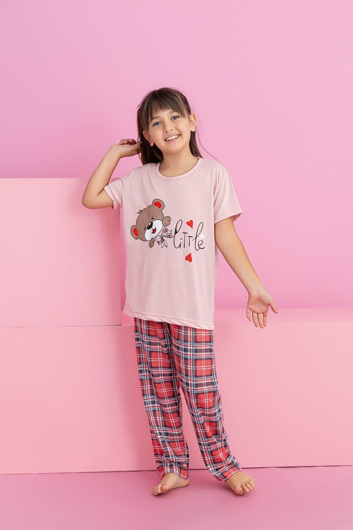 Kız Çocuk Kısakol Pijama Takımı Desenli